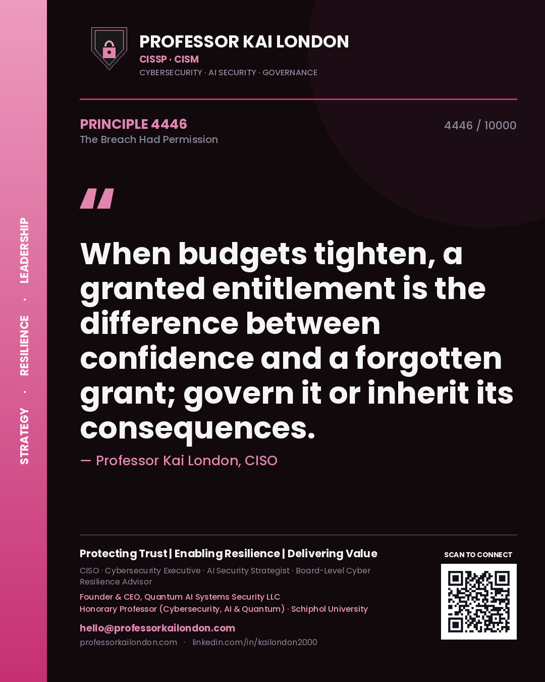Professor Kai London principle 4446: When budgets tighten, a granted entitlement is the difference between confidence and a forgotten grant; govern it or inherit its consequences.