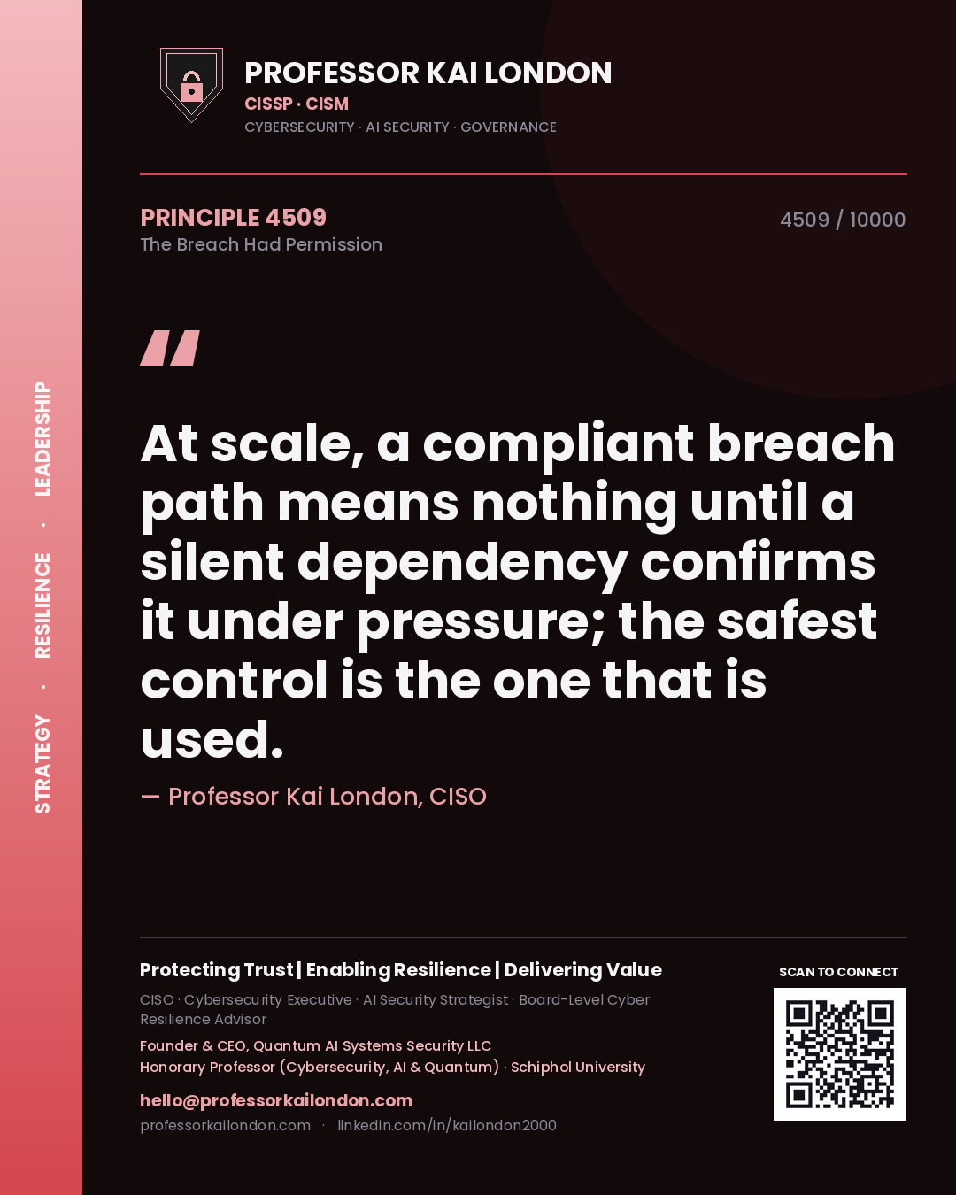 Professor Kai London principle 4509: At scale, a compliant breach path means nothing until a silent dependency confirms it under pressure; the safest control is the one that is used.