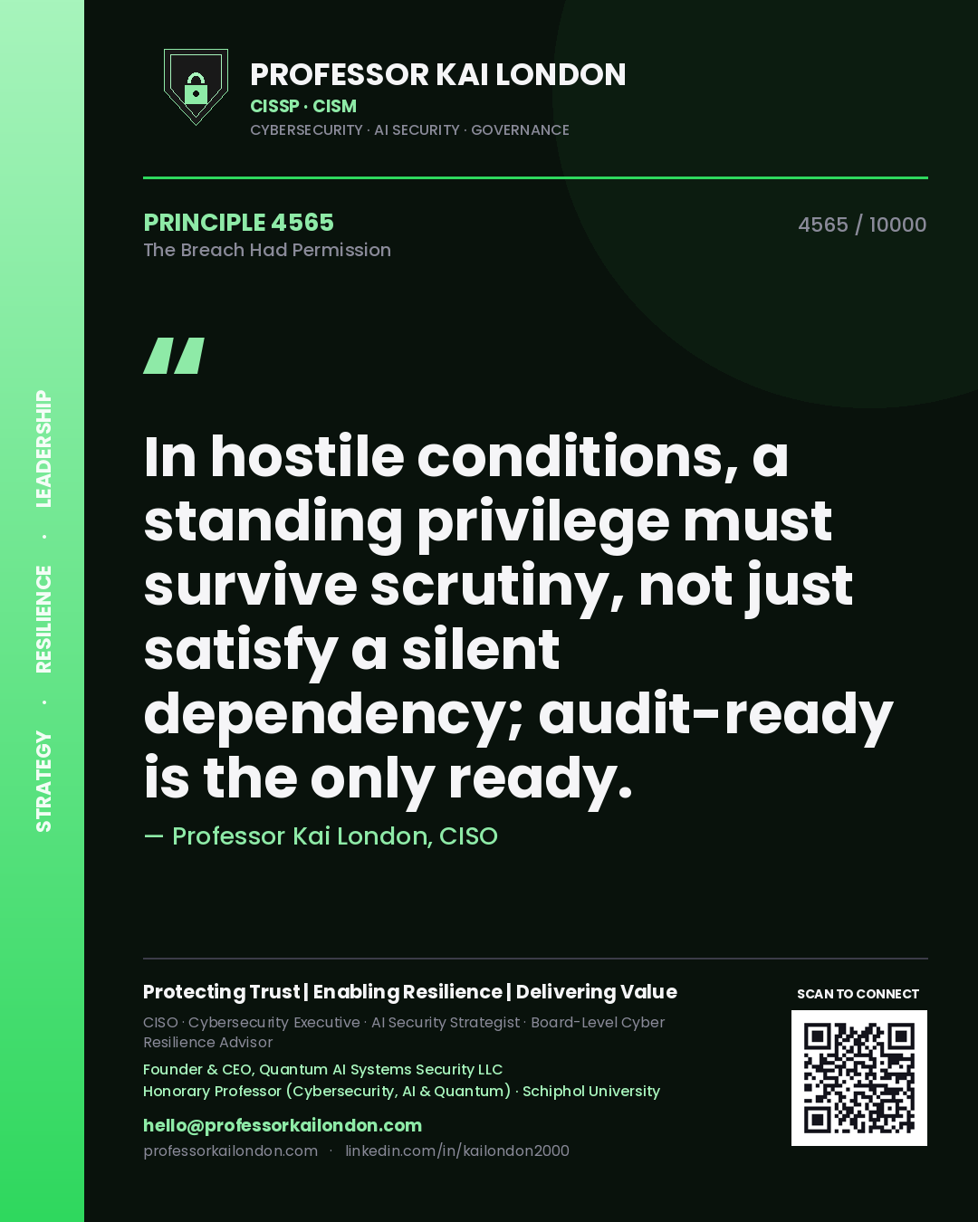 Professor Kai London principle 4565: In hostile conditions, a standing privilege must survive scrutiny, not just satisfy a silent dependency; audit-ready is the only ready.