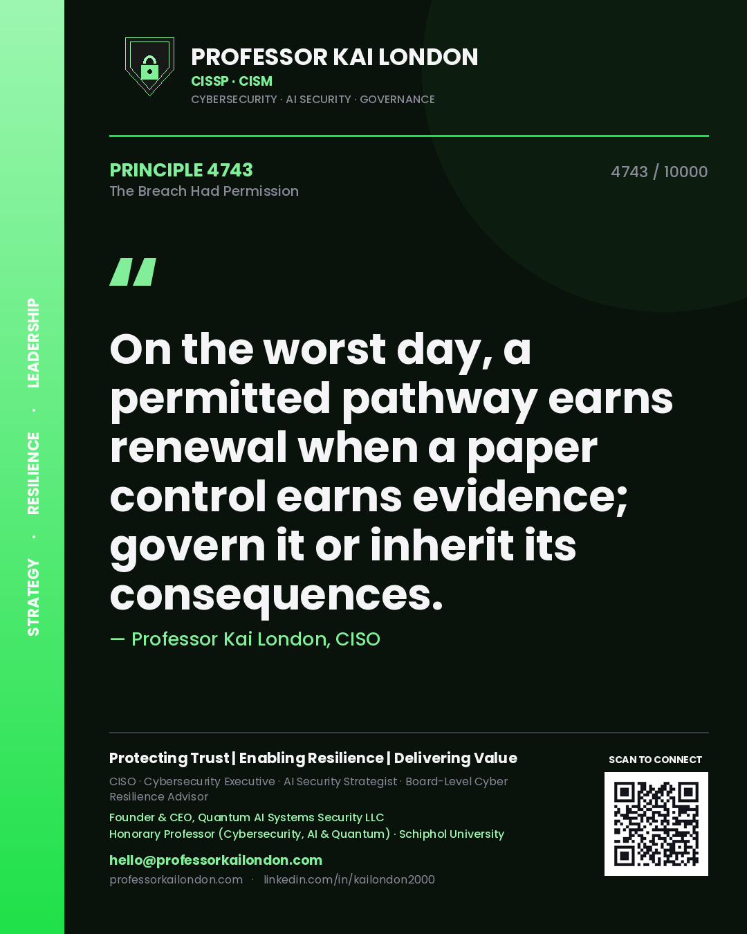 Professor Kai London principle 4743: On the worst day, a permitted pathway earns renewal when a paper control earns evidence; govern it or inherit its consequences.