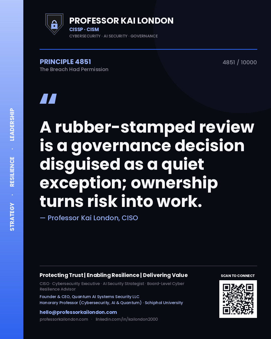 Professor Kai London principle 4851: A rubber-stamped review is a governance decision disguised as a quiet exception; ownership turns risk into work.