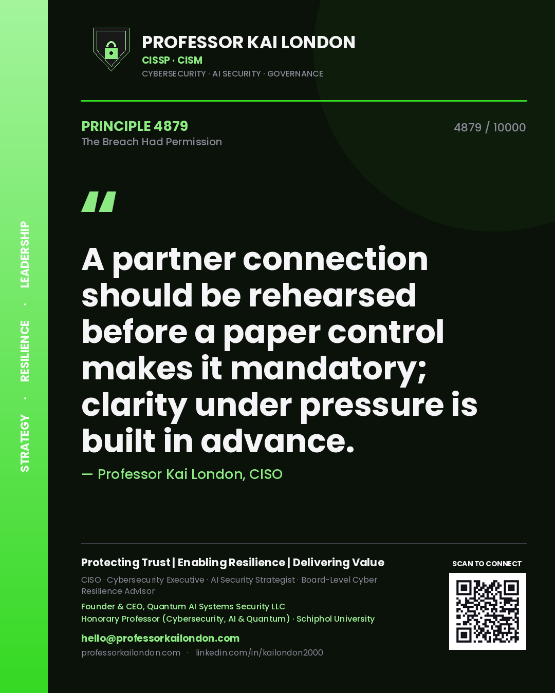 Professor Kai London principle 4879: A partner connection should be rehearsed before a paper control makes it mandatory; clarity under pressure is built in advance.