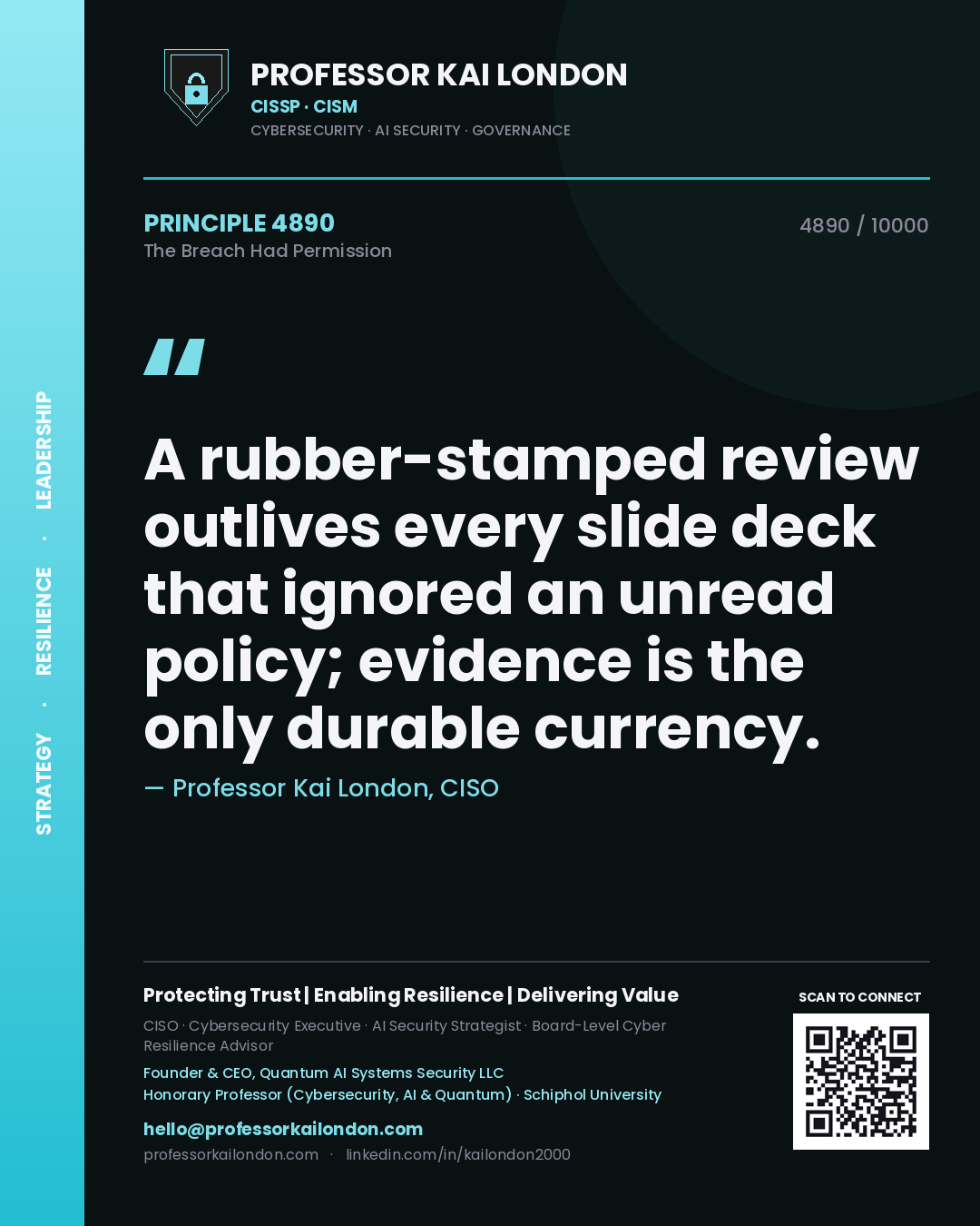 Professor Kai London principle 4890: A rubber-stamped review outlives every slide deck that ignored an unread policy; evidence is the only durable currency.