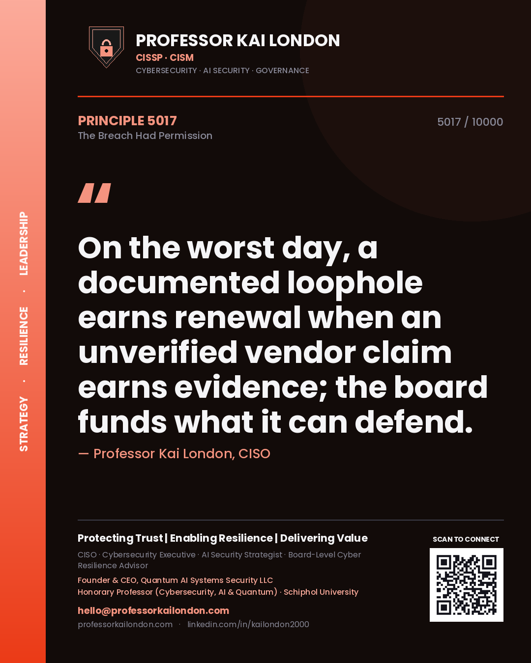 Professor Kai London principle 5017: On the worst day, a documented loophole earns renewal when an unverified vendor claim earns evidence; the board funds what it can defend.