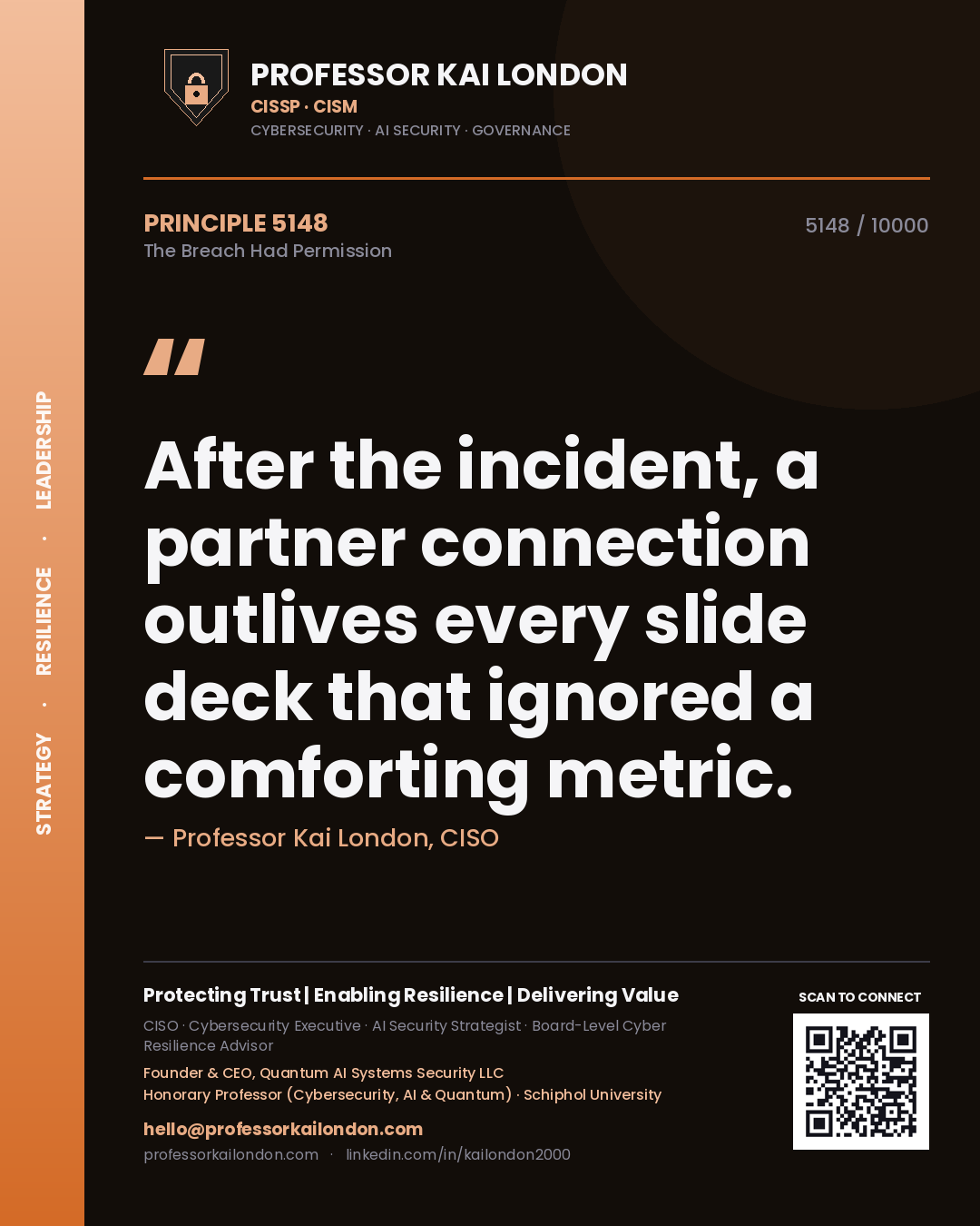 Professor Kai London principle 5148: After the incident, a partner connection outlives every slide deck that ignored a comforting metric.