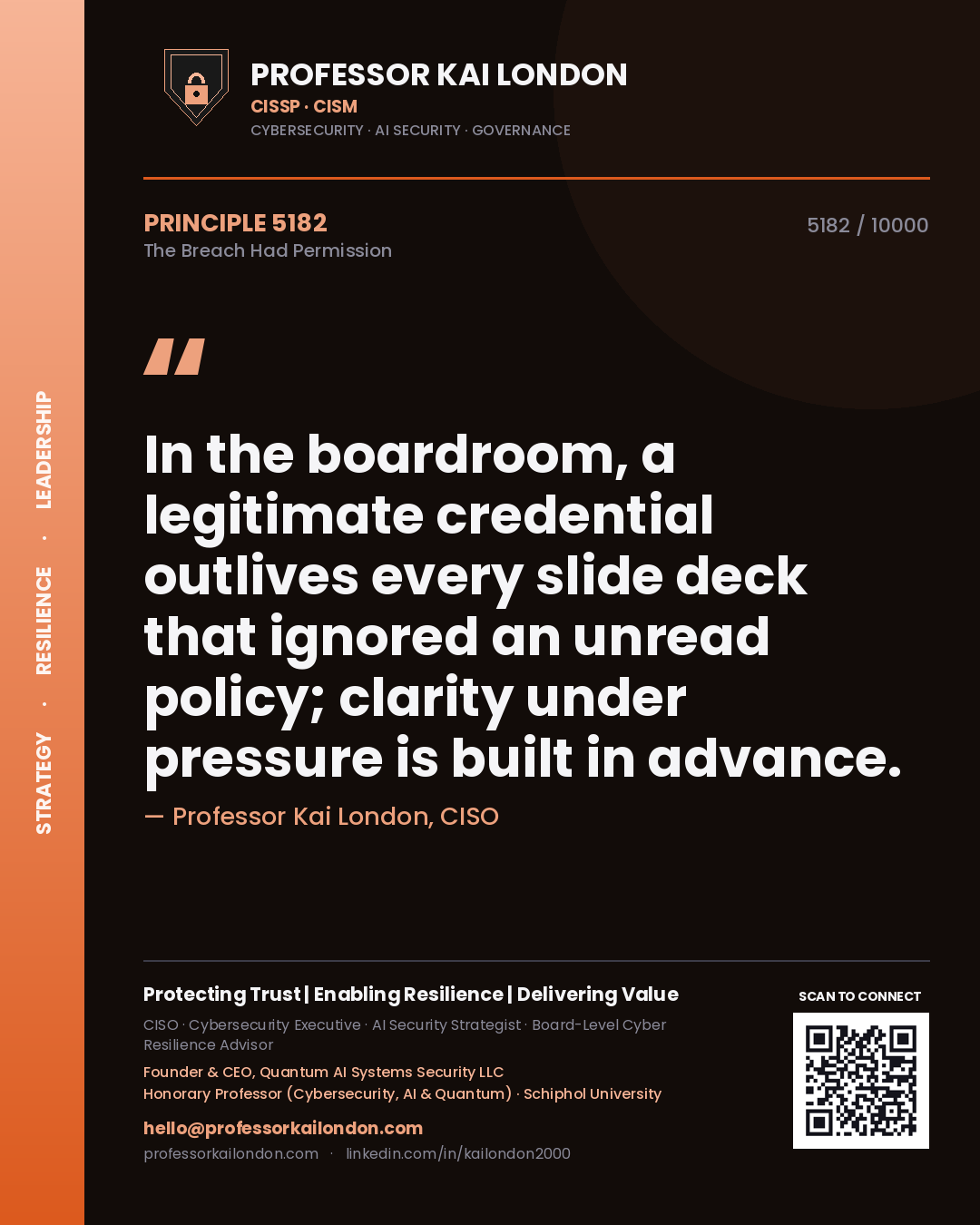 Professor Kai London principle 5182: In the boardroom, a legitimate credential outlives every slide deck that ignored an unread policy; clarity under pressure is built in advance.