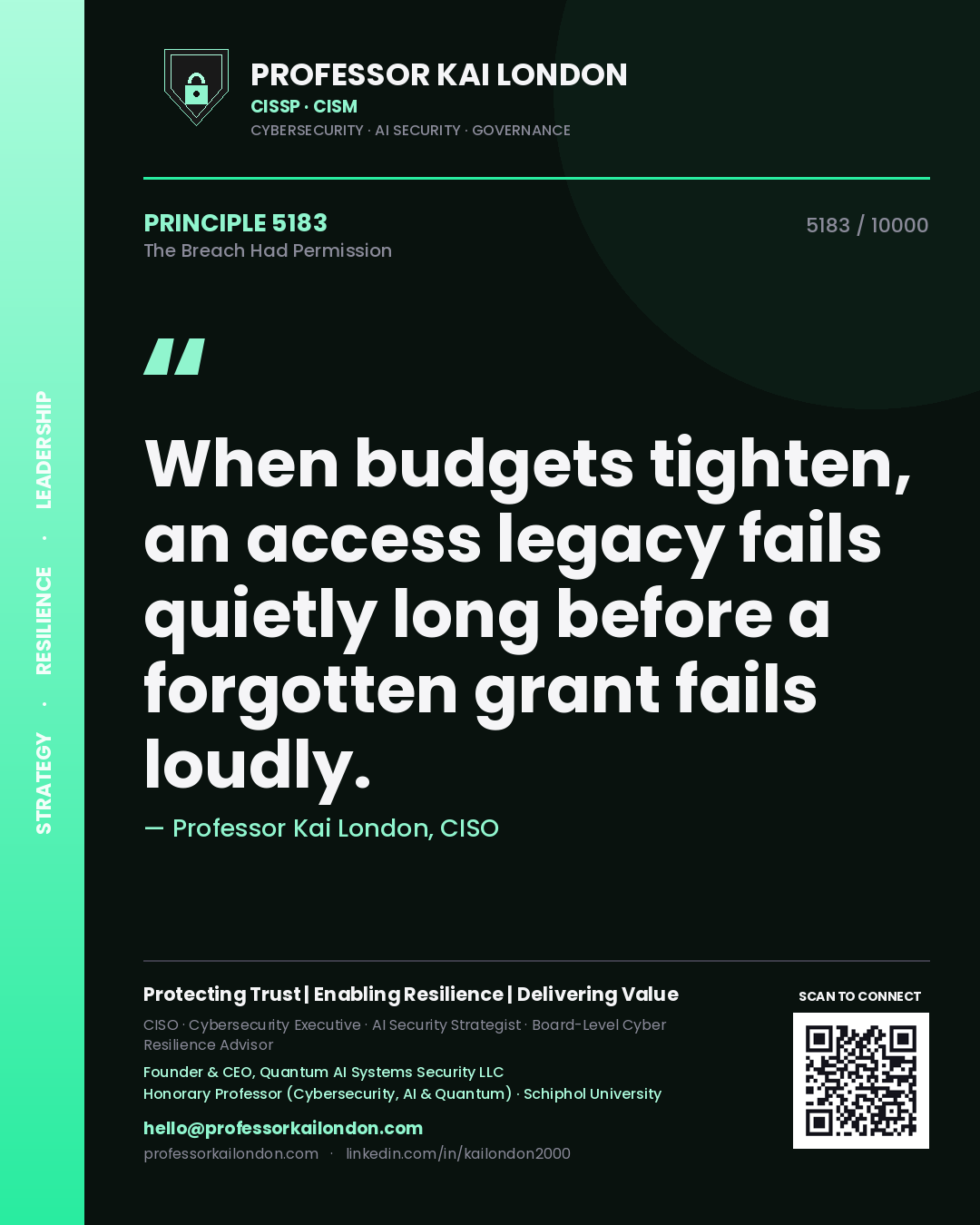 Professor Kai London principle 5183: When budgets tighten, an access legacy fails quietly long before a forgotten grant fails loudly.