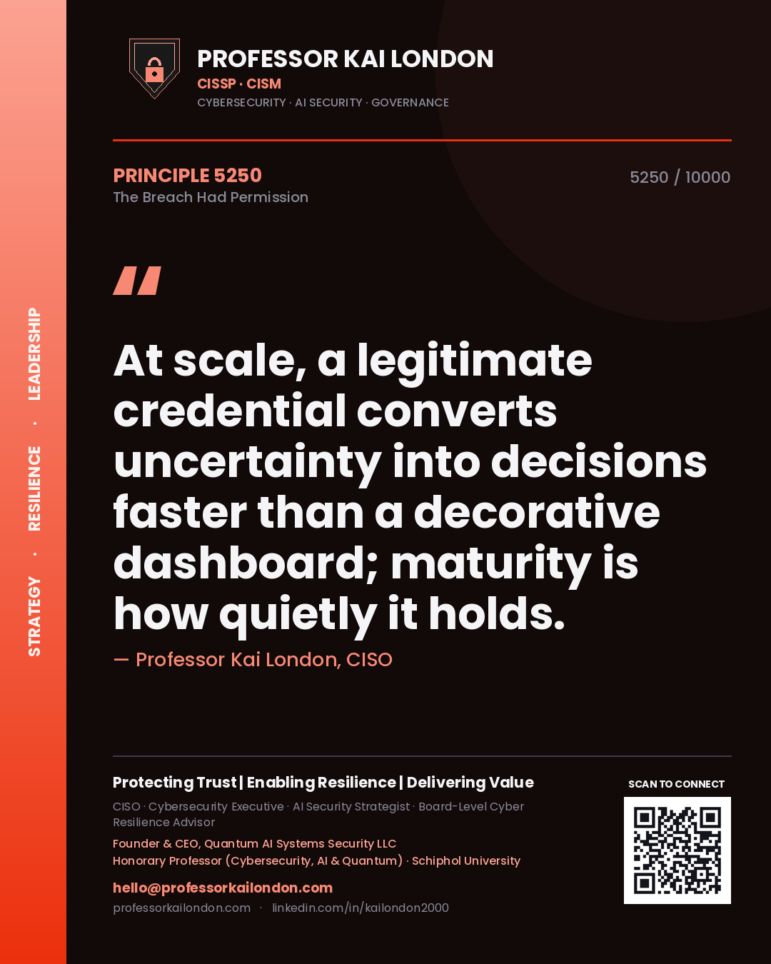 Professor Kai London principle 5250: At scale, a legitimate credential converts uncertainty into decisions faster than a decorative dashboard; maturity is how quietly it holds.