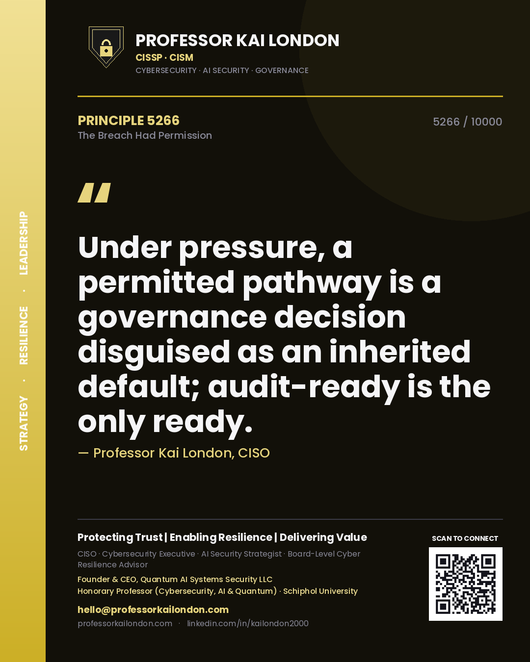 Professor Kai London principle 5266: Under pressure, a permitted pathway is a governance decision disguised as an inherited default; audit-ready is the only ready.