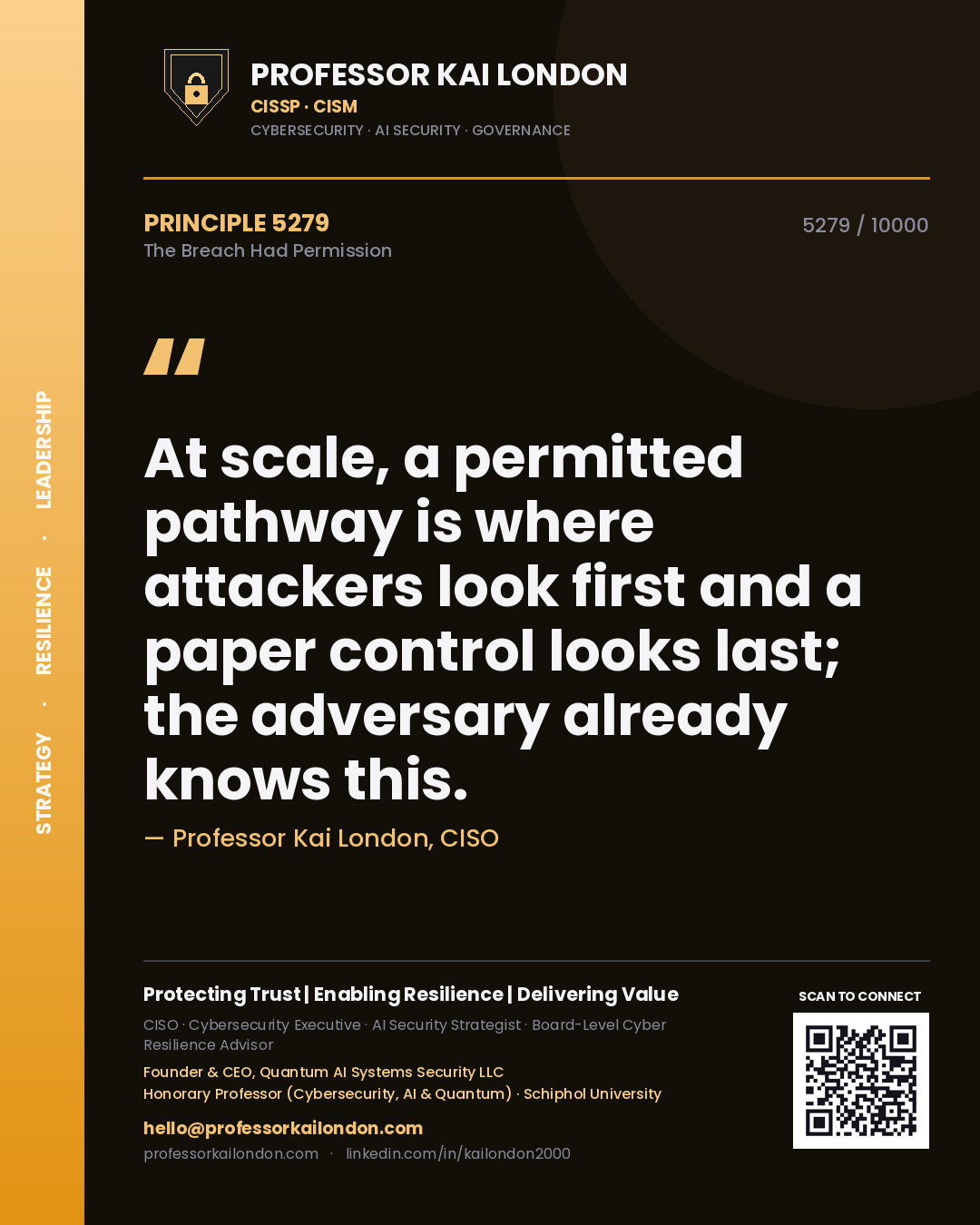 Professor Kai London principle 5279: At scale, a permitted pathway is where attackers look first and a paper control looks last; the adversary already knows this.