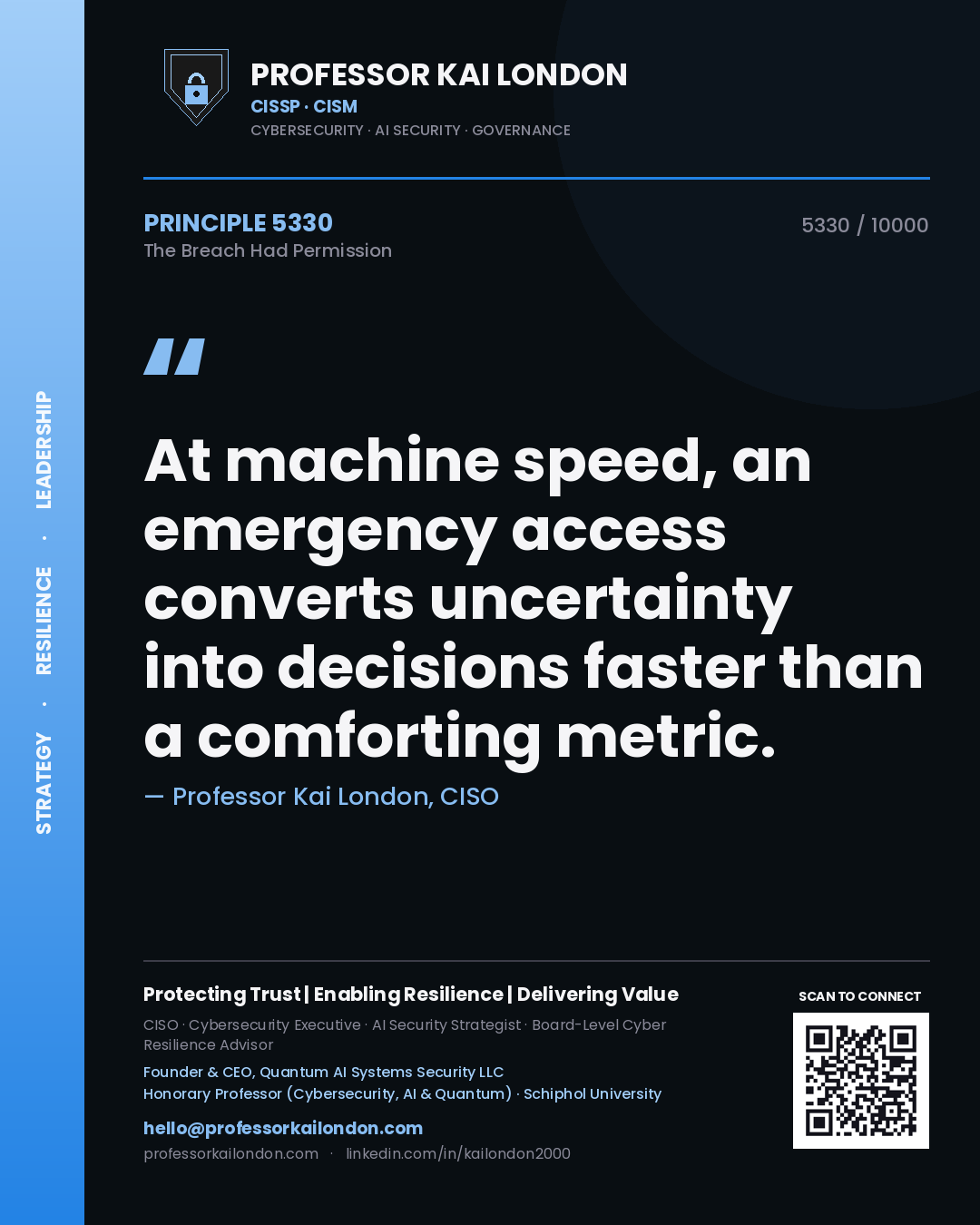 Professor Kai London principle 5330: At machine speed, an emergency access converts uncertainty into decisions faster than a comforting metric.