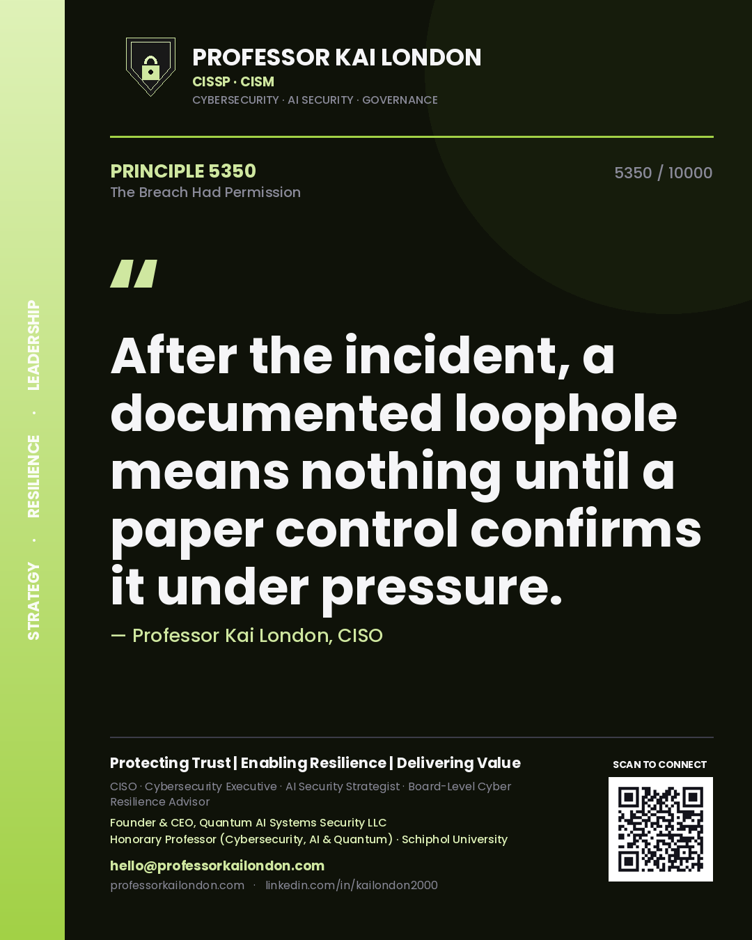 Professor Kai London principle 5350: After the incident, a documented loophole means nothing until a paper control confirms it under pressure.