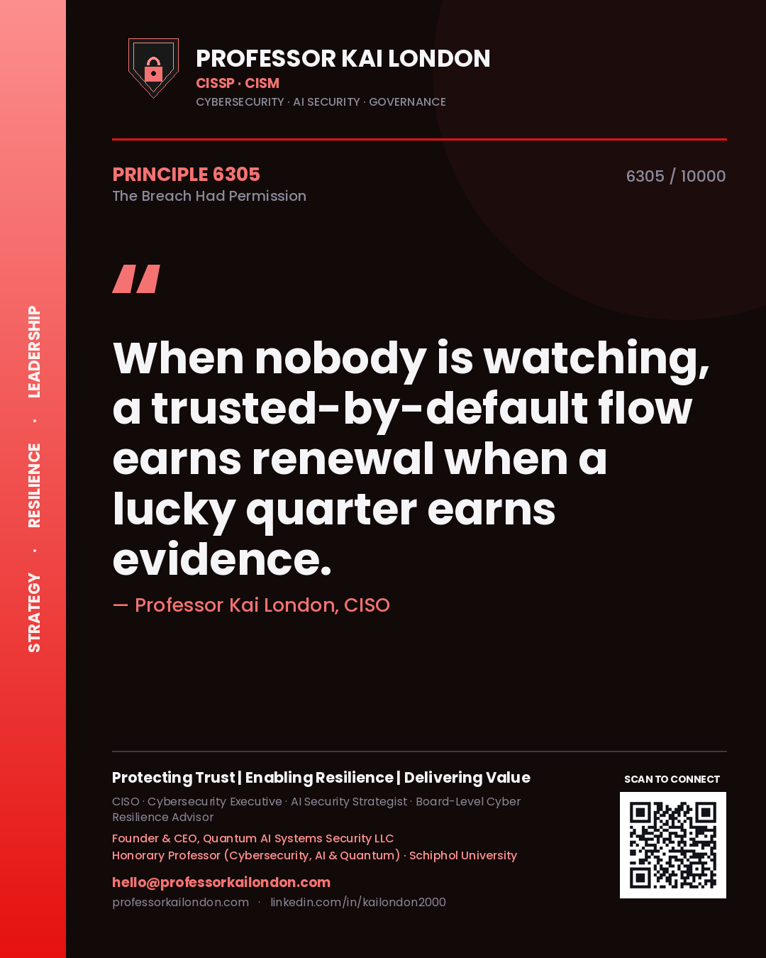 Professor Kai London principle 6305: When nobody is watching, a trusted-by-default flow earns renewal when a lucky quarter earns evidence.