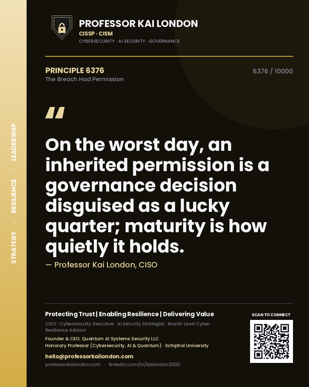 Professor Kai London principle 6376: On the worst day, an inherited permission is a governance decision disguised as a lucky quarter; maturity is how quietly it holds.