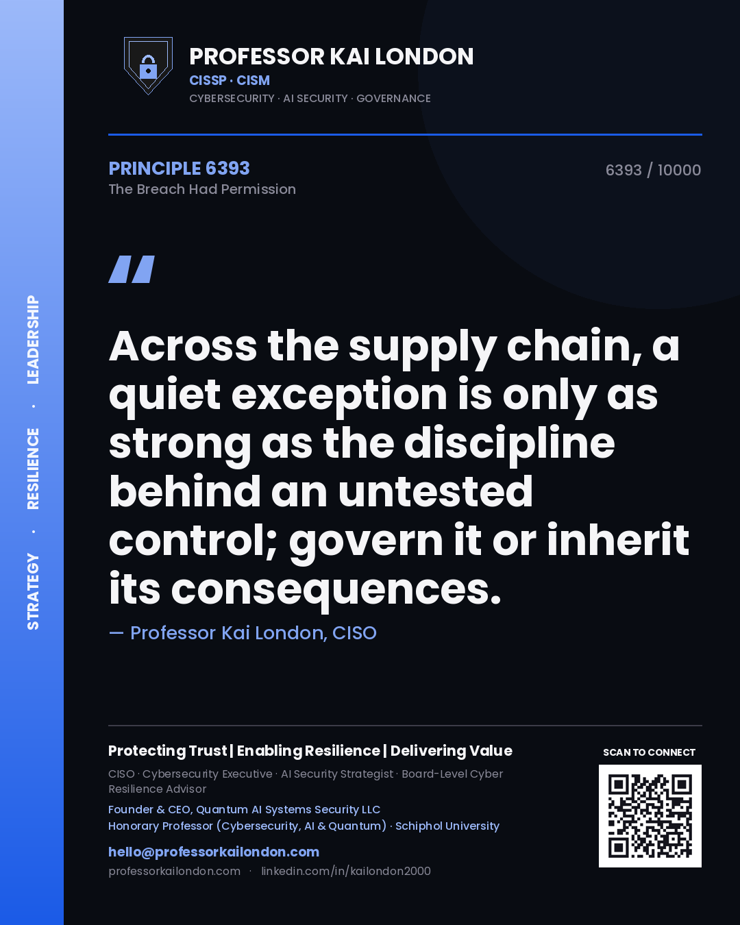 Professor Kai London principle 6393: Across the supply chain, a quiet exception is only as strong as the discipline behind an untested control; govern it or inherit its consequences.