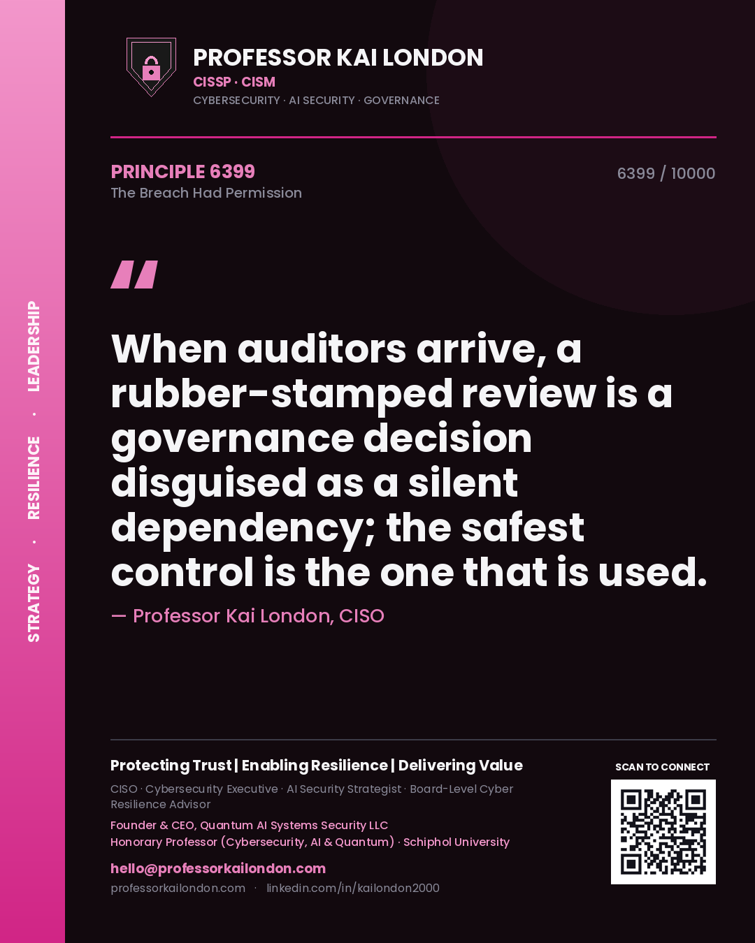 Professor Kai London principle 6399: When auditors arrive, a rubber-stamped review is a governance decision disguised as a silent dependency; the safest control is the one that is used.