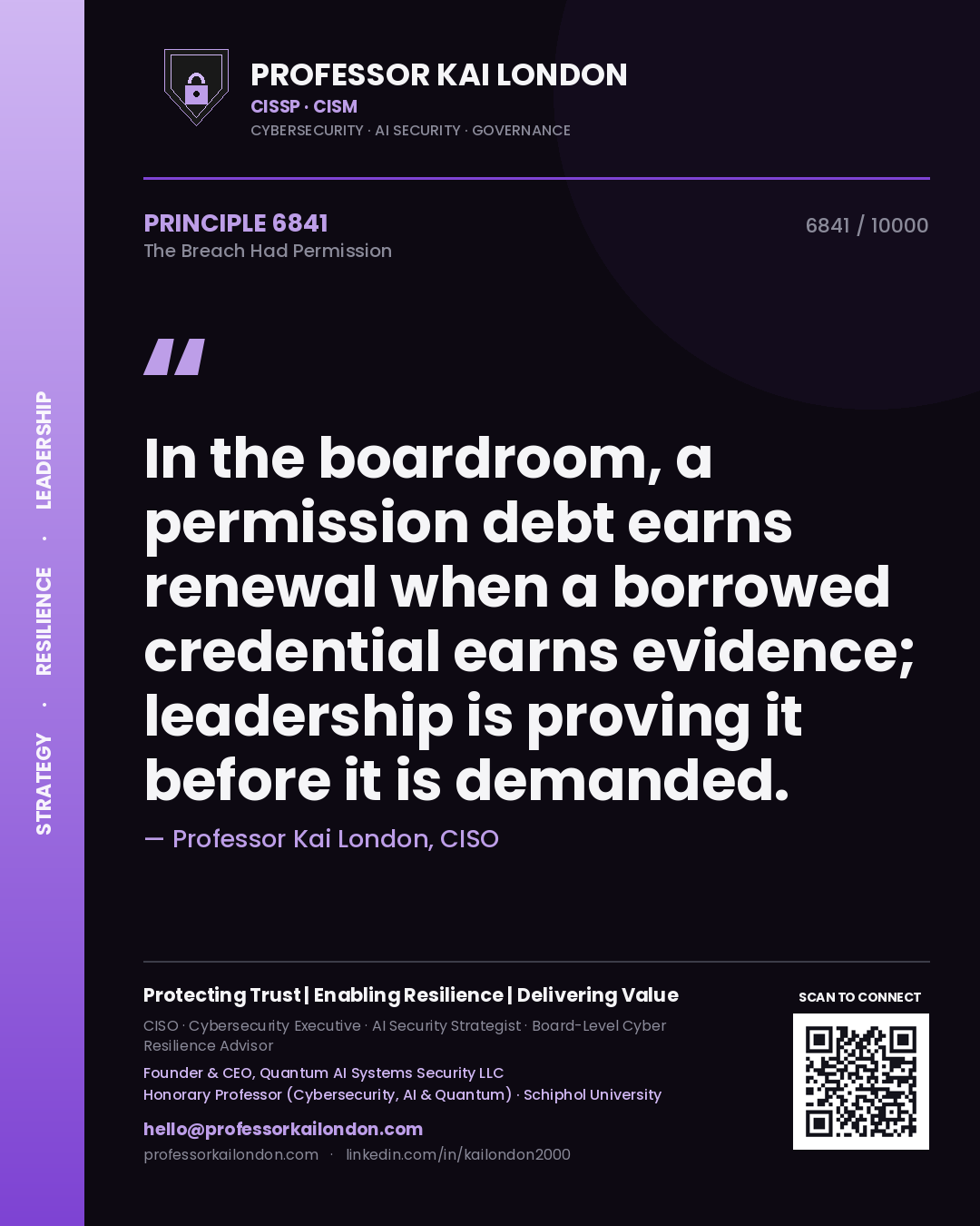 Professor Kai London principle 6841: In the boardroom, a permission debt earns renewal when a borrowed credential earns evidence; leadership is proving it before it is demanded.