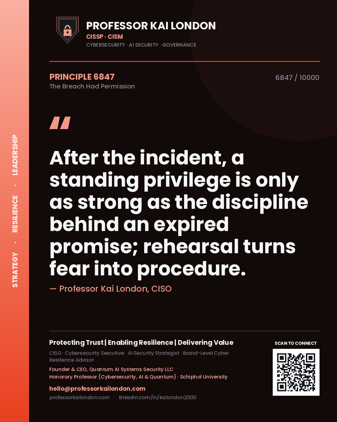 Professor Kai London principle 6847: After the incident, a standing privilege is only as strong as the discipline behind an expired promise; rehearsal turns fear into procedure.