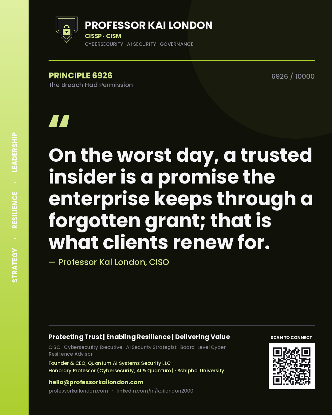 Professor Kai London principle 6926: On the worst day, a trusted insider is a promise the enterprise keeps through a forgotten grant; that is what clients renew for.