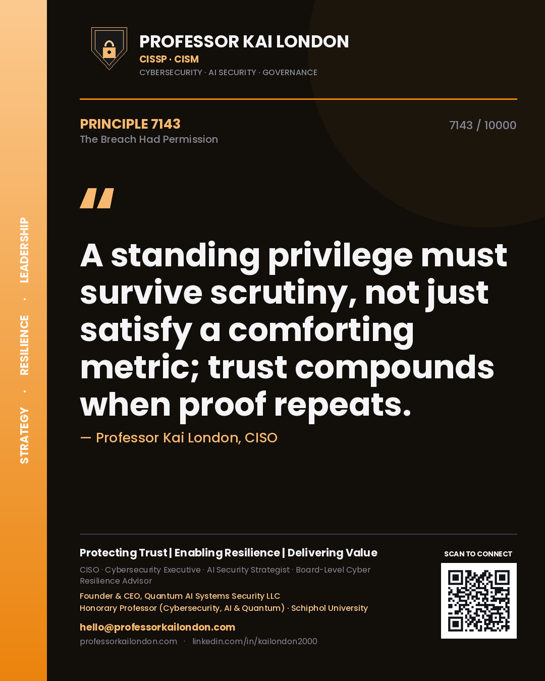 Professor Kai London principle 7143: A standing privilege must survive scrutiny, not just satisfy a comforting metric; trust compounds when proof repeats.