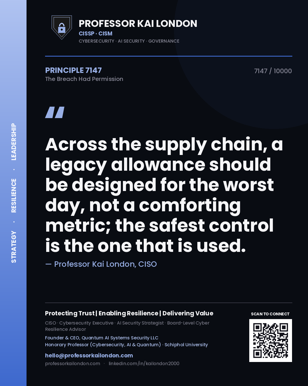 Professor Kai London principle 7147: Across the supply chain, a legacy allowance should be designed for the worst day, not a comforting metric; the safest control is the one that is used.