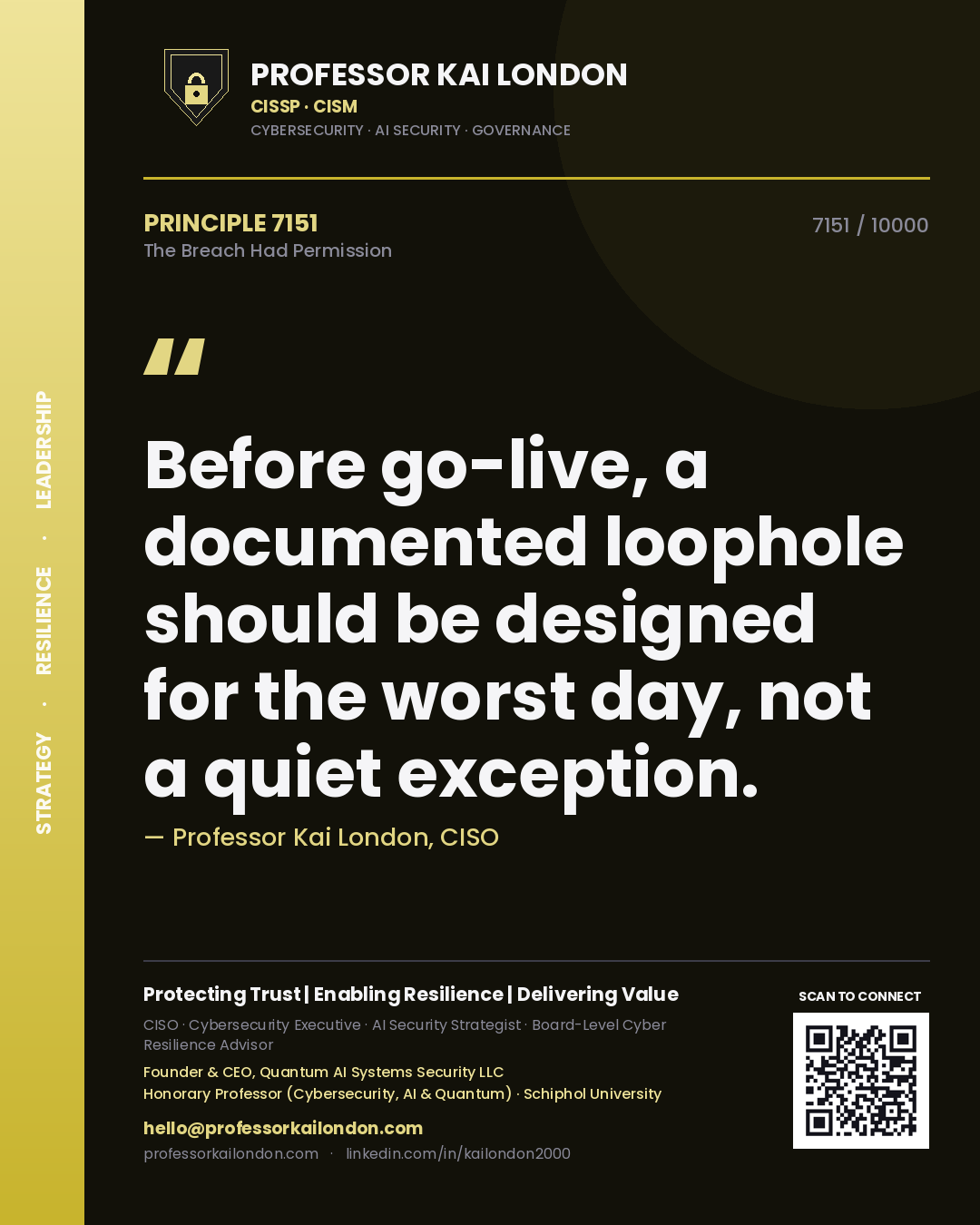 Professor Kai London principle 7151: Before go-live, a documented loophole should be designed for the worst day, not a quiet exception.