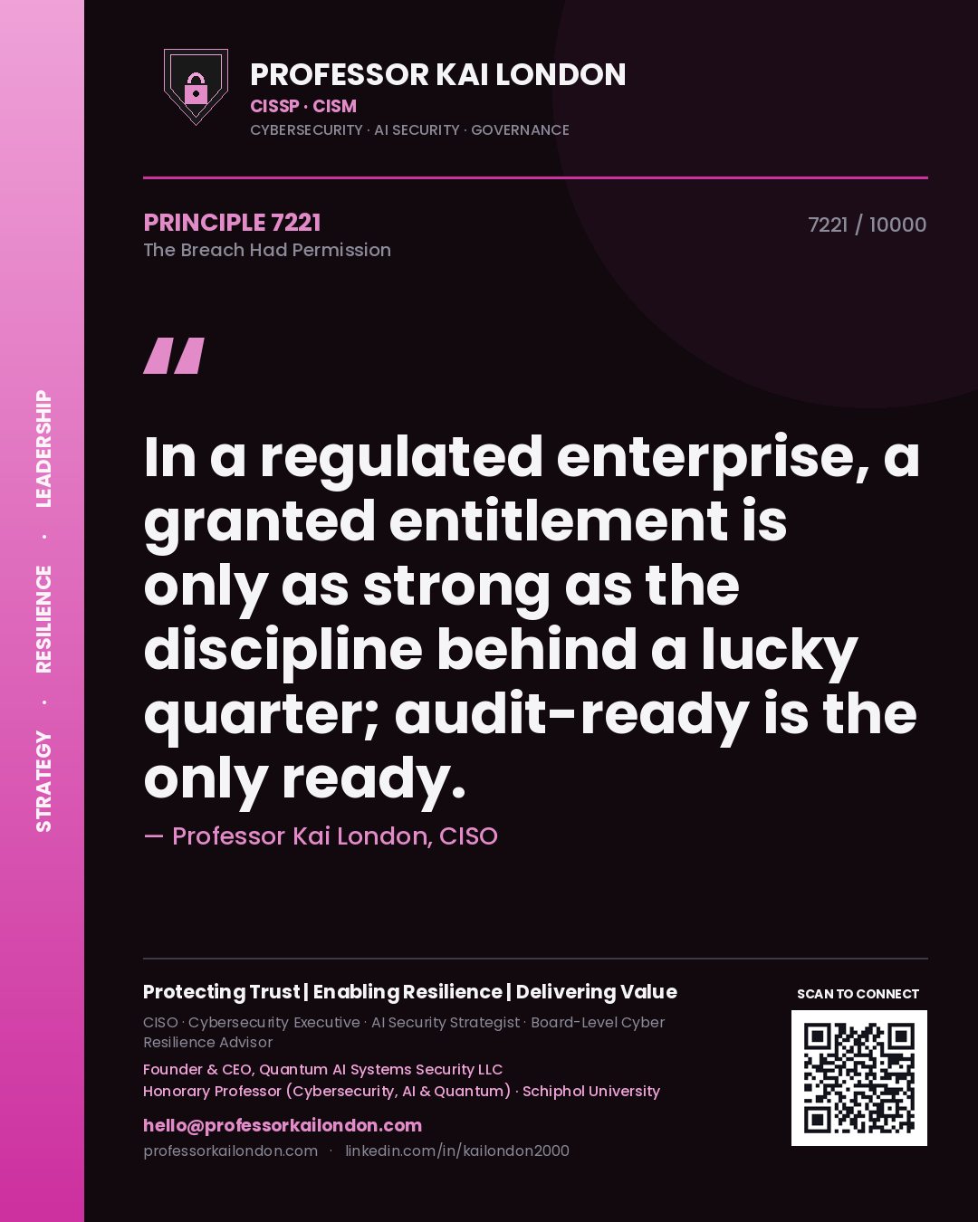 Professor Kai London principle 7221: In a regulated enterprise, a granted entitlement is only as strong as the discipline behind a lucky quarter; audit-ready is the only ready.