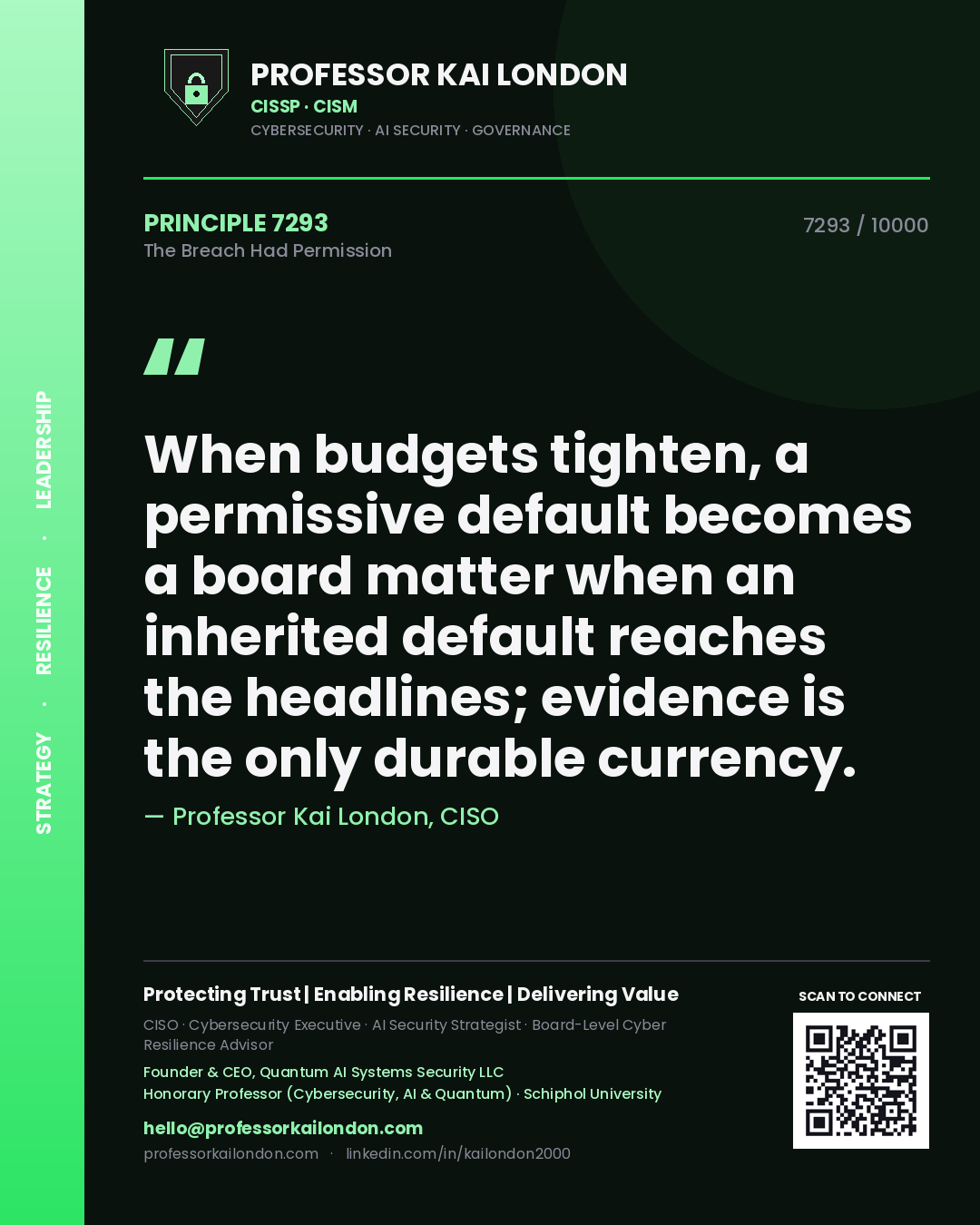 Professor Kai London principle 7293: When budgets tighten, a permissive default becomes a board matter when an inherited default reaches the headlines; evidence is the only durable currency.