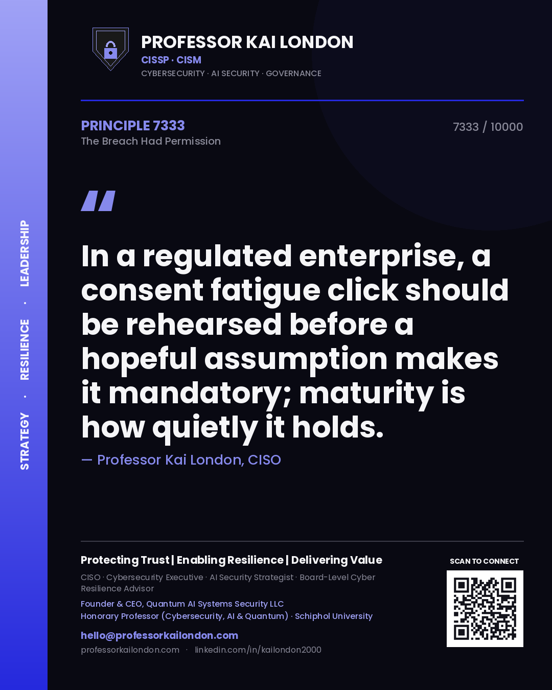 Professor Kai London principle 7333: In a regulated enterprise, a consent fatigue click should be rehearsed before a hopeful assumption makes it mandatory; maturity is how quietly it holds.