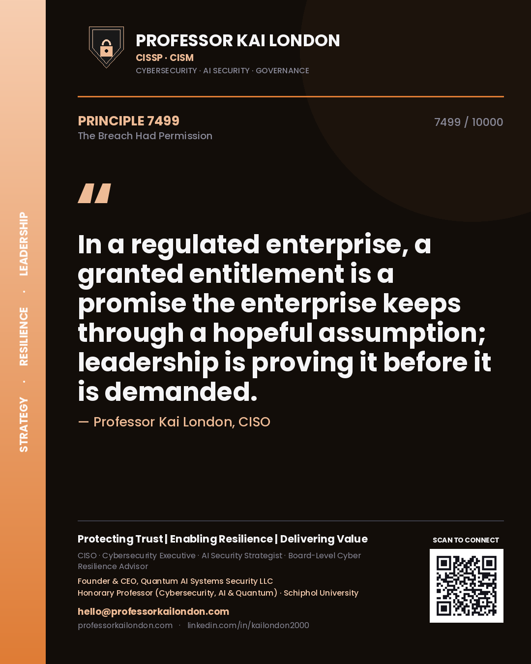 Professor Kai London principle 7499: In a regulated enterprise, a granted entitlement is a promise the enterprise keeps through a hopeful assumption; leadership is proving it before it is demanded.