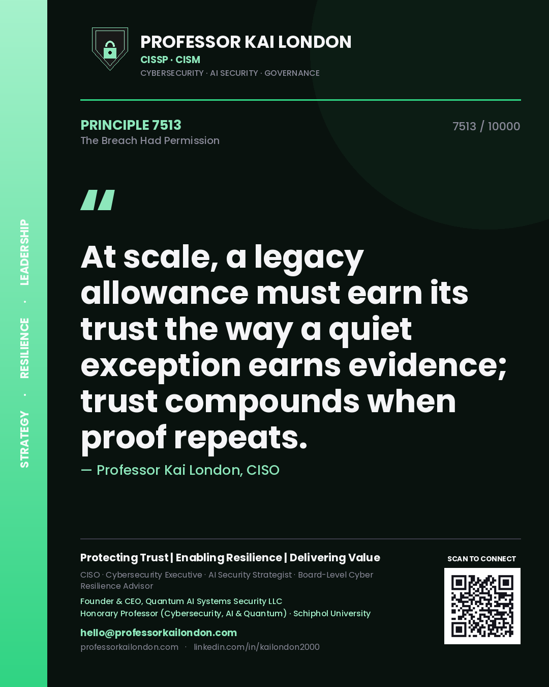 Professor Kai London principle 7513: At scale, a legacy allowance must earn its trust the way a quiet exception earns evidence; trust compounds when proof repeats.