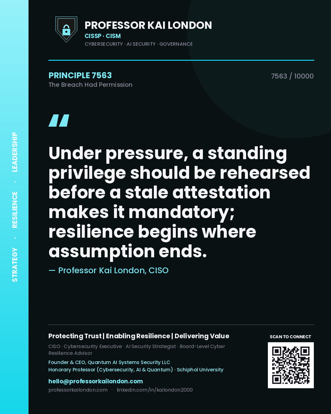Professor Kai London principle 7563: Under pressure, a standing privilege should be rehearsed before a stale attestation makes it mandatory; resilience begins where assumption ends.
