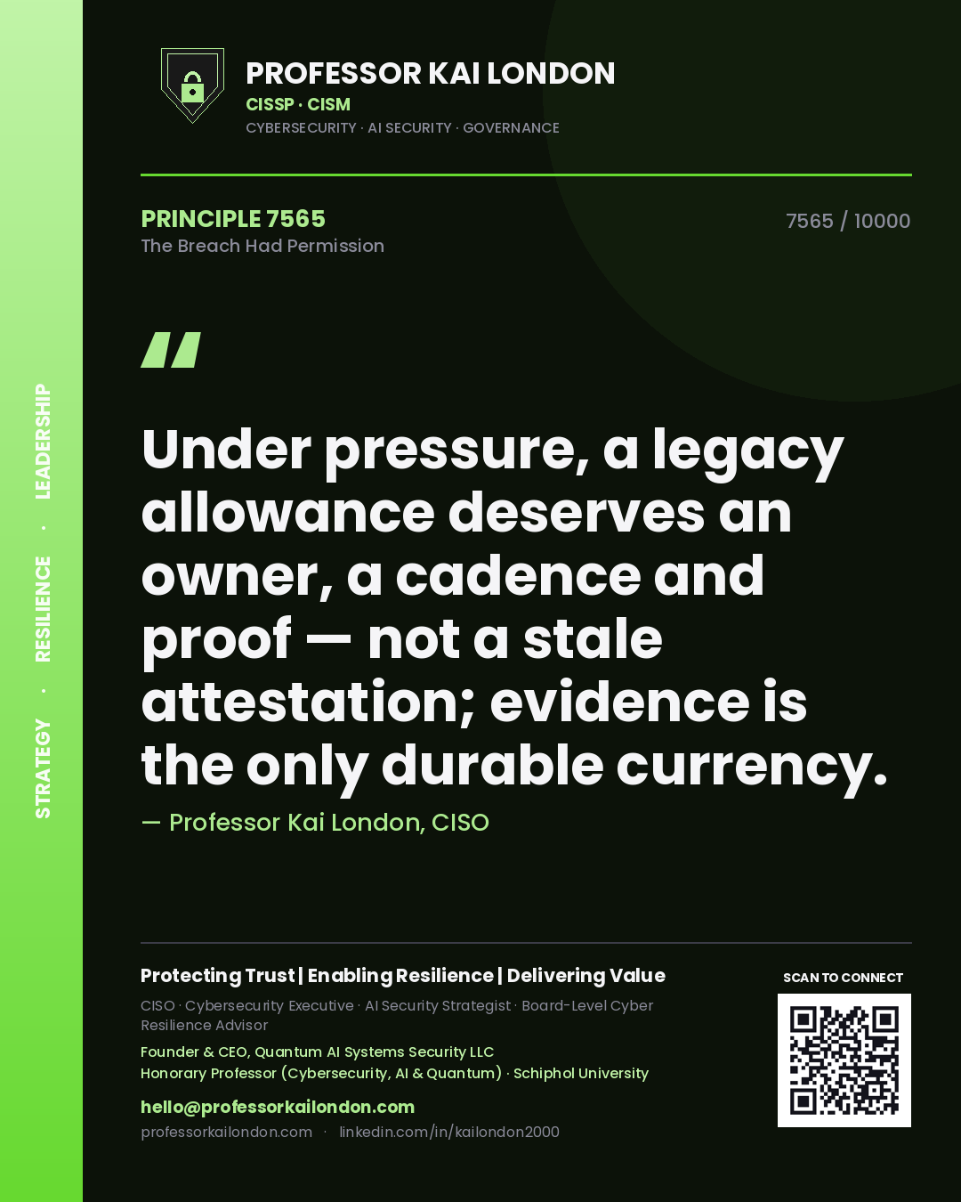 Professor Kai London principle 7565: Under pressure, a legacy allowance deserves an owner, a cadence and proof — not a stale attestation; evidence is the only durable currency.