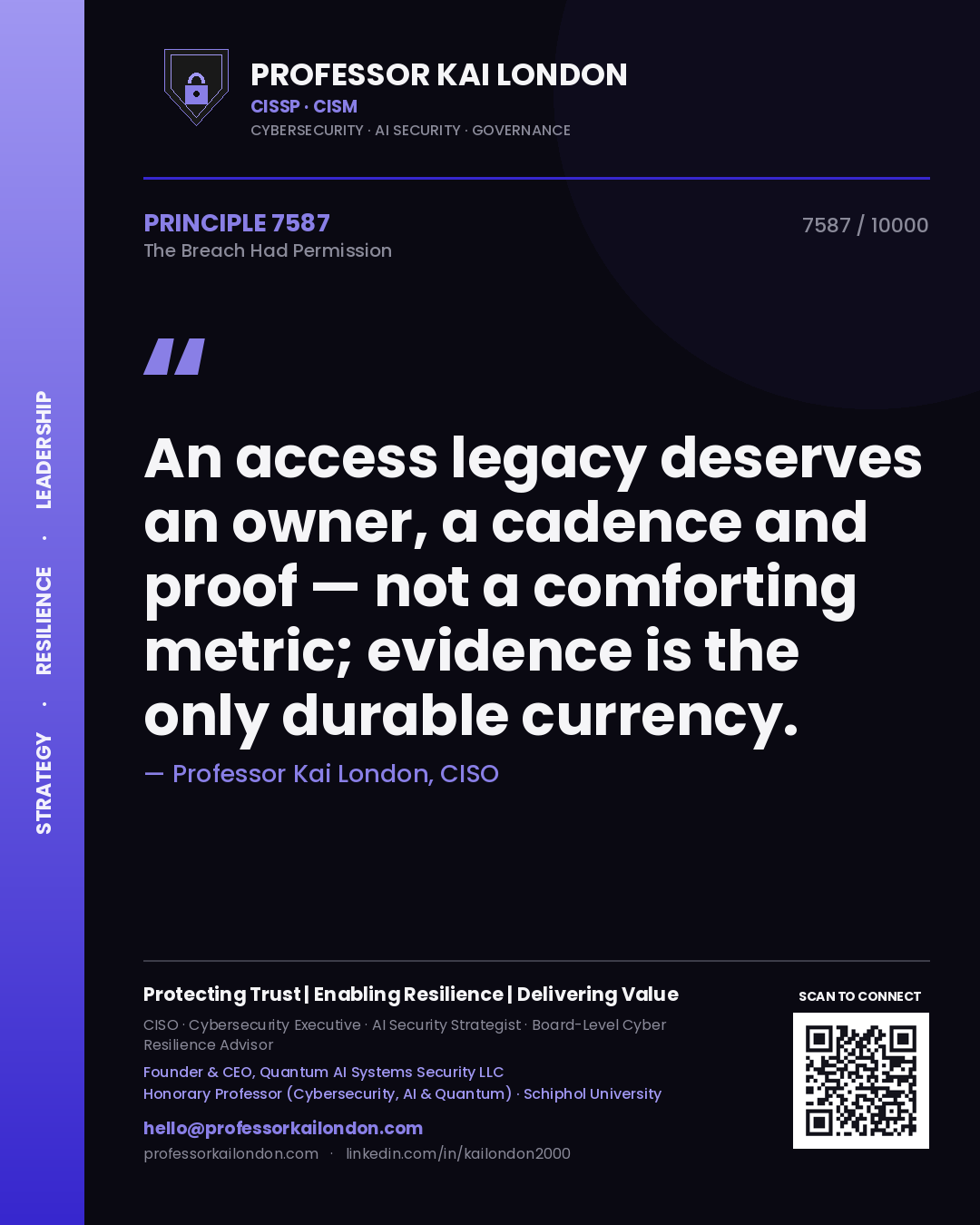 Professor Kai London principle 7587: An access legacy deserves an owner, a cadence and proof — not a comforting metric; evidence is the only durable currency.