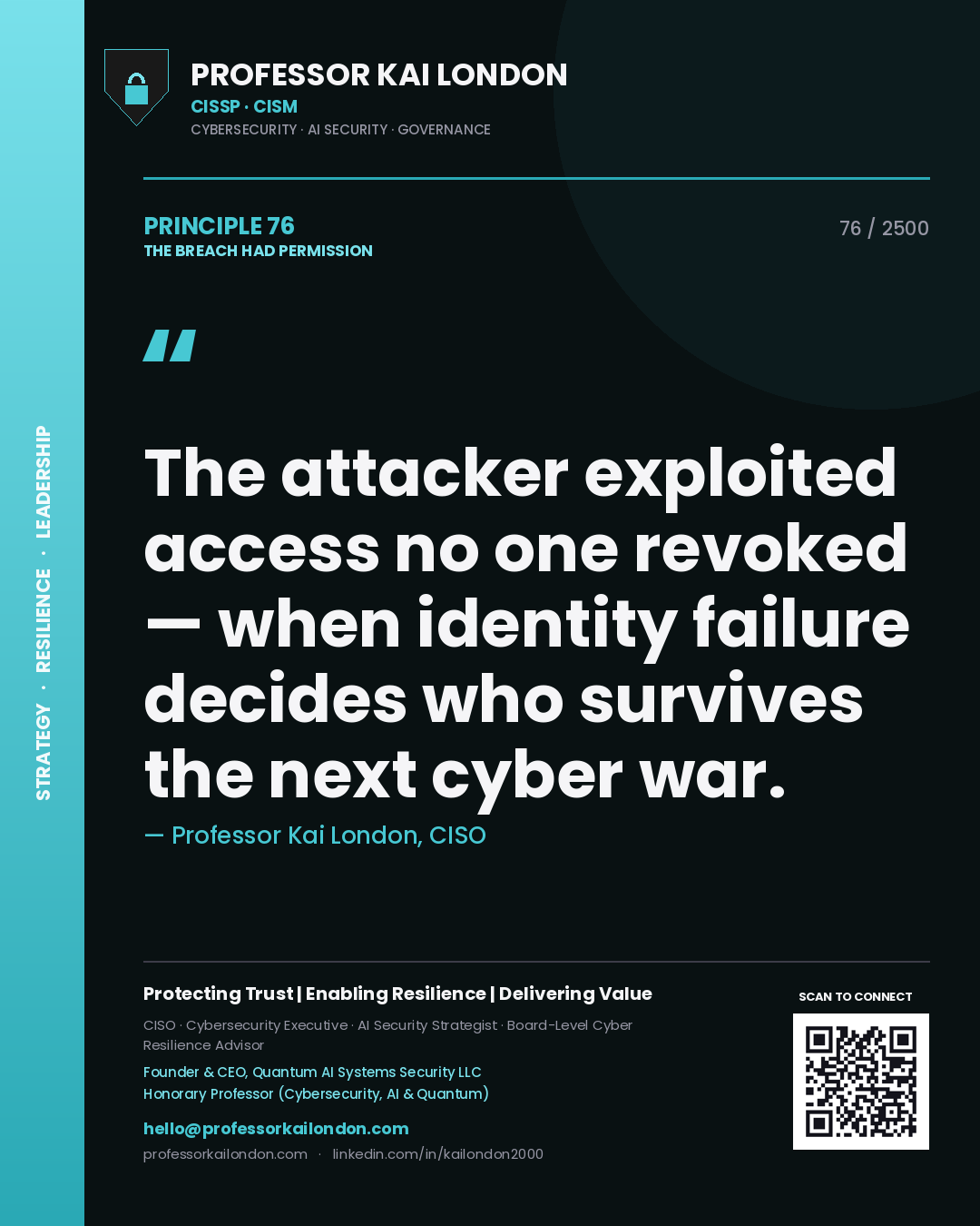 Professor Kai London principle 76: The attacker exploited access no one revoked — when identity failure decides who survives the next cyber war.