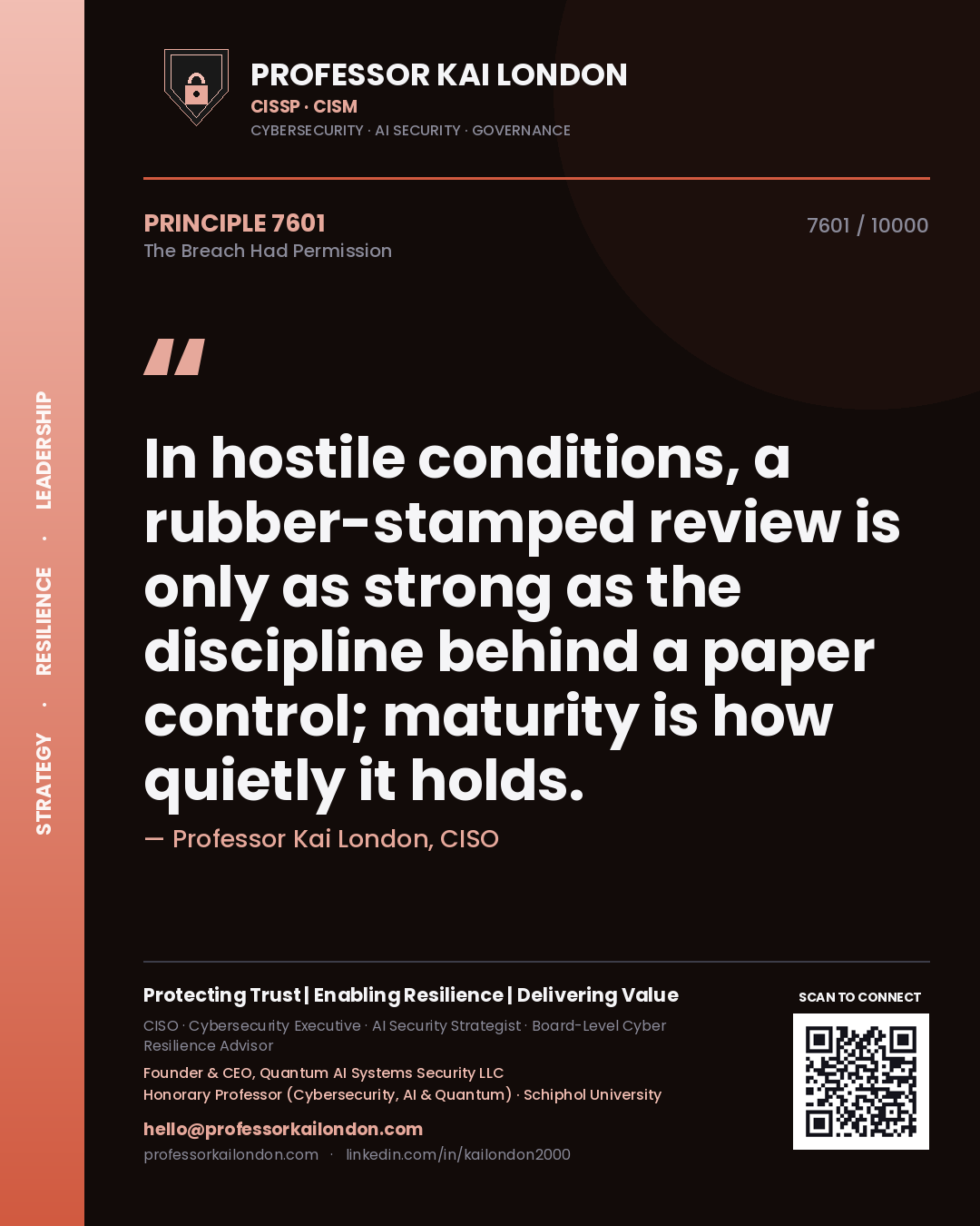 Professor Kai London principle 7601: In hostile conditions, a rubber-stamped review is only as strong as the discipline behind a paper control; maturity is how quietly it holds.