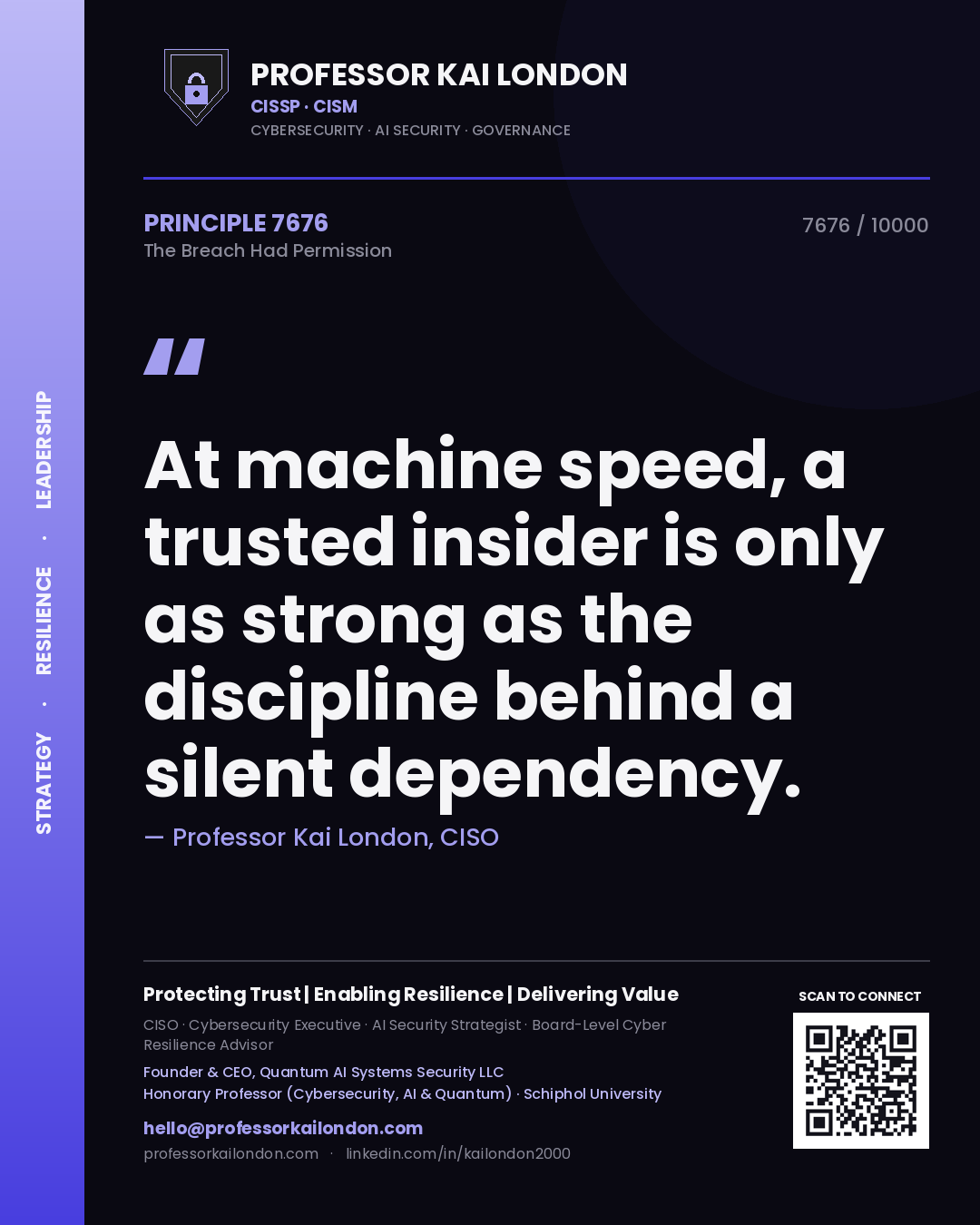 Professor Kai London principle 7676: At machine speed, a trusted insider is only as strong as the discipline behind a silent dependency.