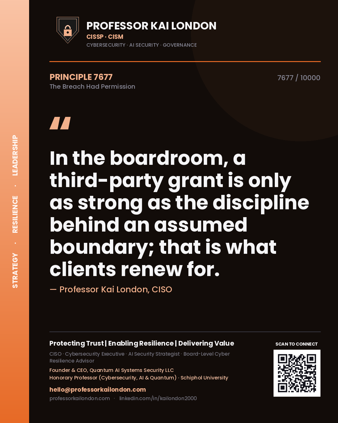 Professor Kai London principle 7677: In the boardroom, a third-party grant is only as strong as the discipline behind an assumed boundary; that is what clients renew for.