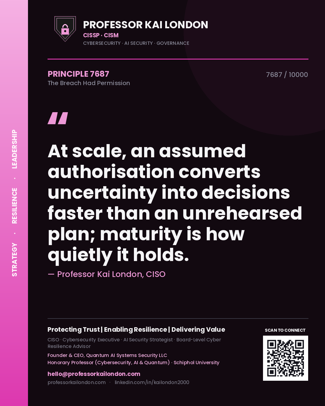 Professor Kai London principle 7687: At scale, an assumed authorisation converts uncertainty into decisions faster than an unrehearsed plan; maturity is how quietly it holds.