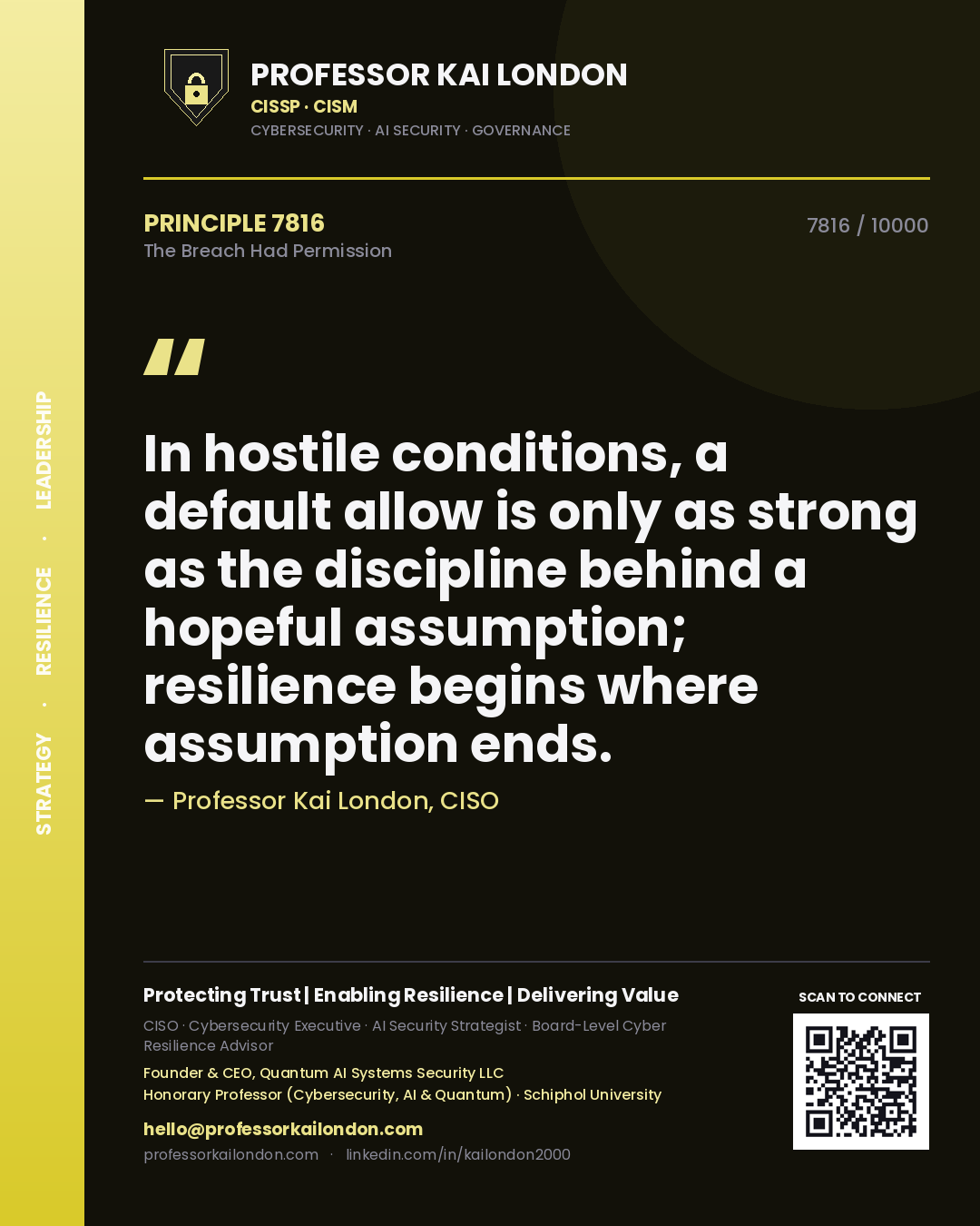 Professor Kai London principle 7816: In hostile conditions, a default allow is only as strong as the discipline behind a hopeful assumption; resilience begins where assumption ends.