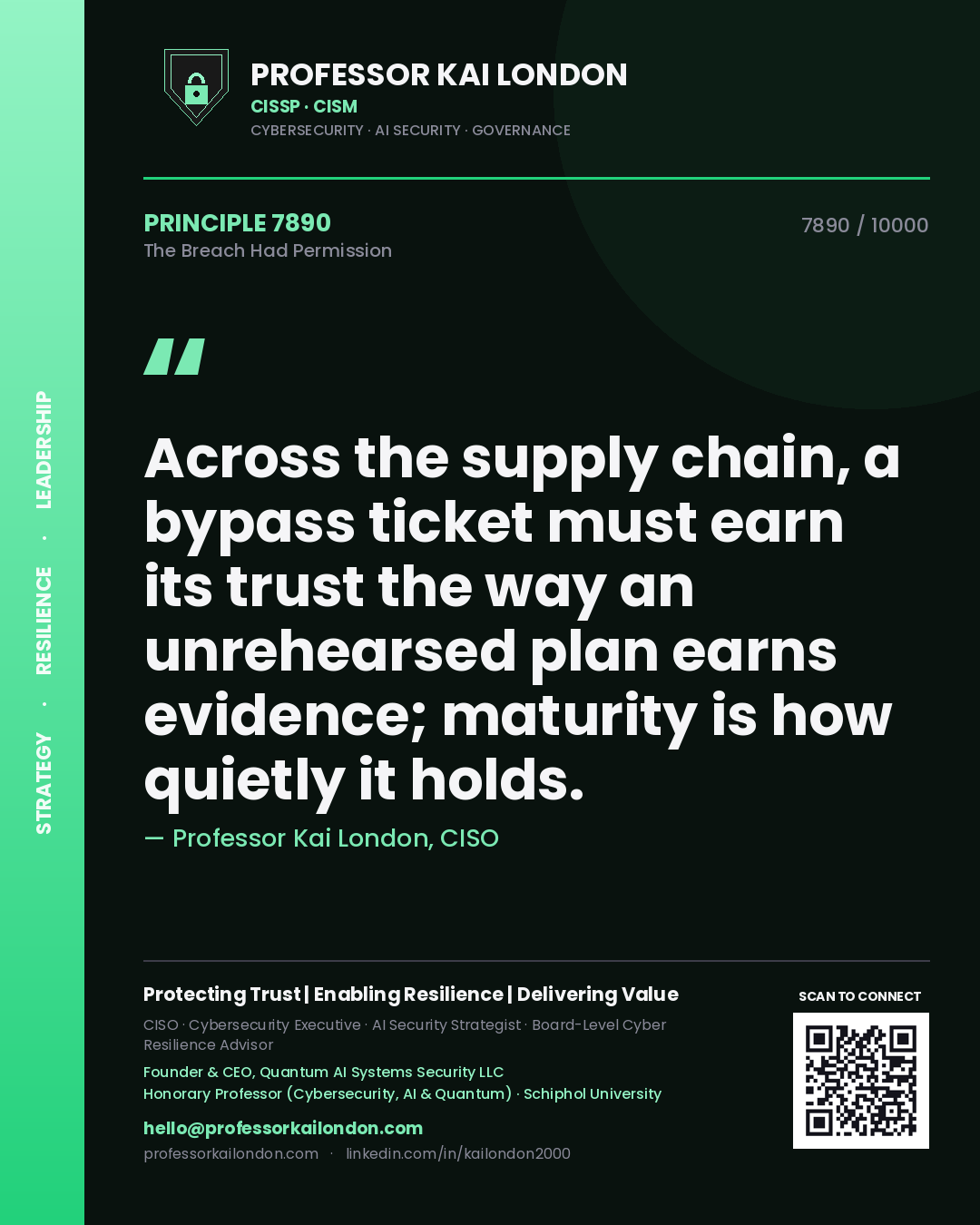 Professor Kai London principle 7890: Across the supply chain, a bypass ticket must earn its trust the way an unrehearsed plan earns evidence; maturity is how quietly it holds.
