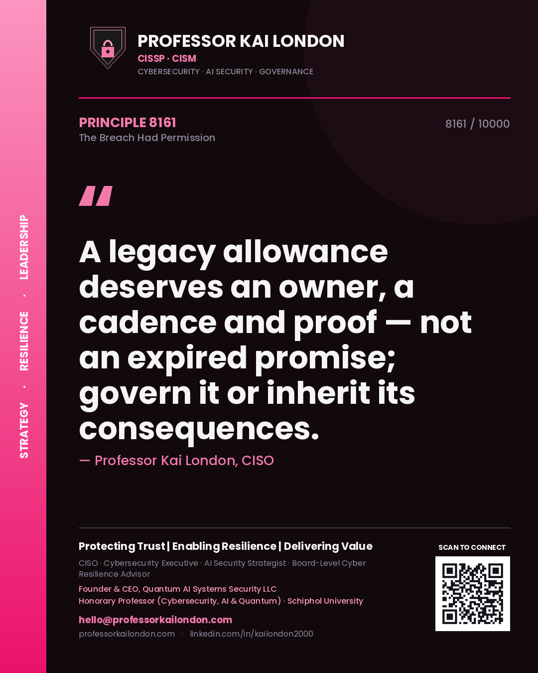 Professor Kai London principle 8161: A legacy allowance deserves an owner, a cadence and proof — not an expired promise; govern it or inherit its consequences.
