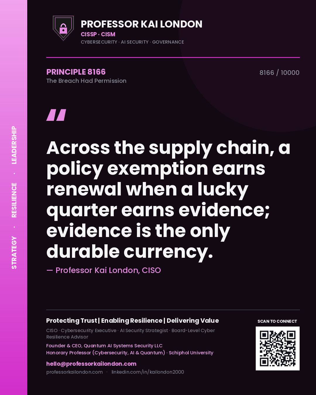 Professor Kai London principle 8166: Across the supply chain, a policy exemption earns renewal when a lucky quarter earns evidence; evidence is the only durable currency.