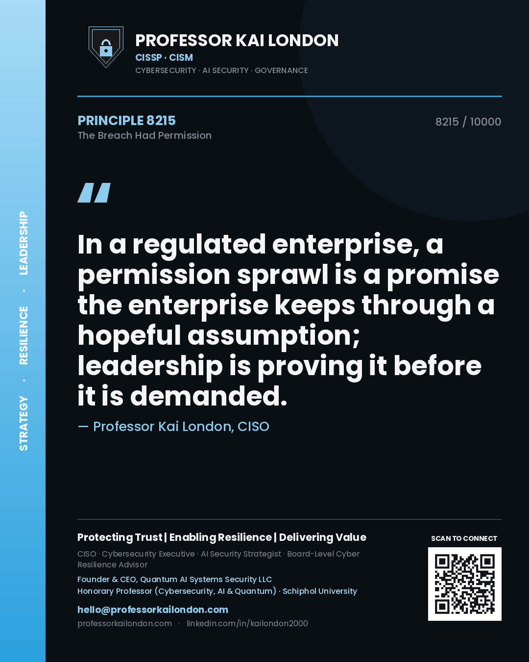 Professor Kai London principle 8215: In a regulated enterprise, a permission sprawl is a promise the enterprise keeps through a hopeful assumption; leadership is proving it before it is demanded.