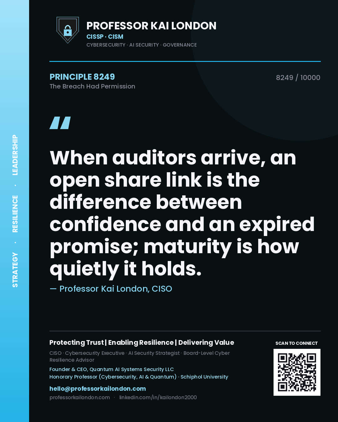 Professor Kai London principle 8249: When auditors arrive, an open share link is the difference between confidence and an expired promise; maturity is how quietly it holds.