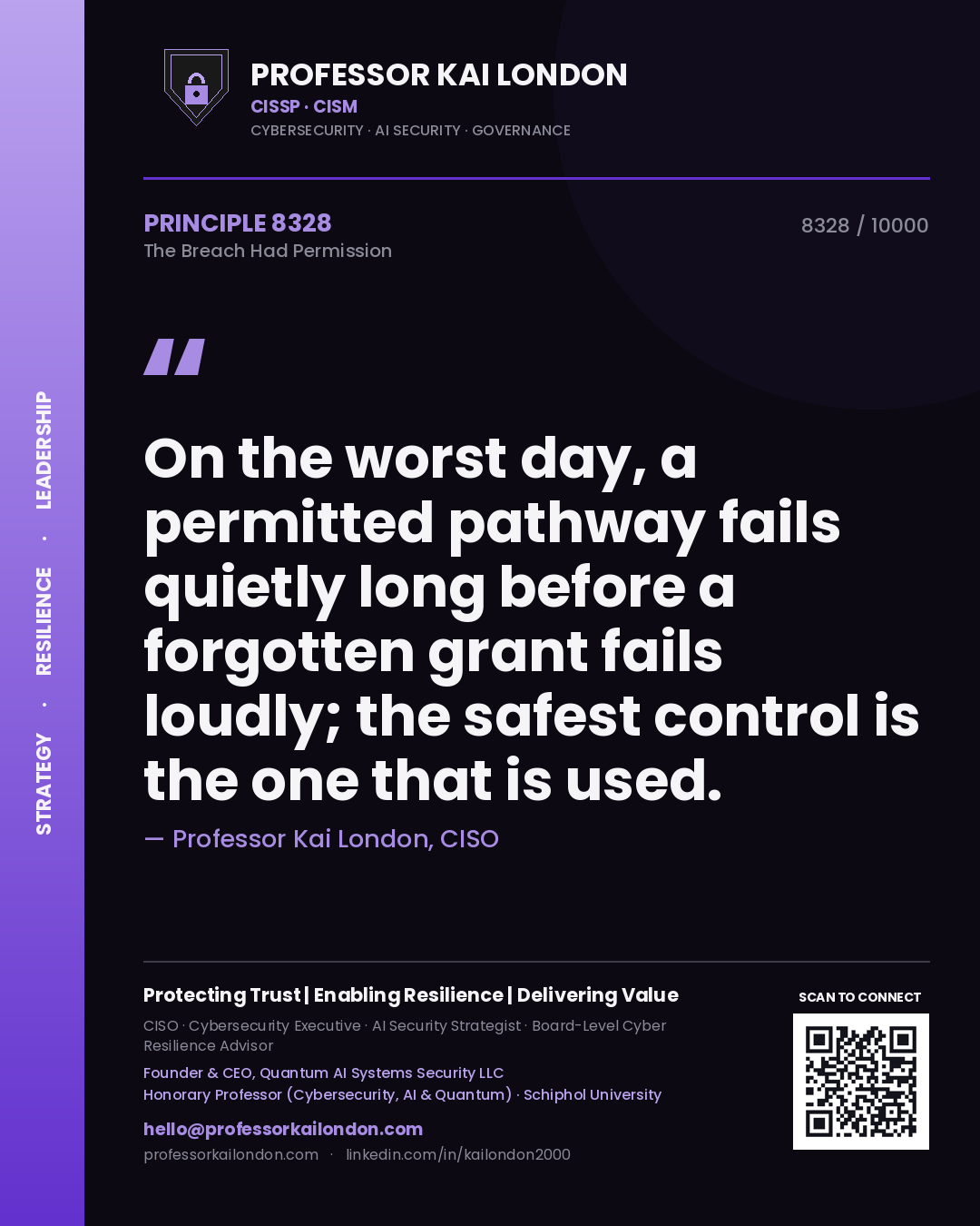 Professor Kai London principle 8328: On the worst day, a permitted pathway fails quietly long before a forgotten grant fails loudly; the safest control is the one that is used.