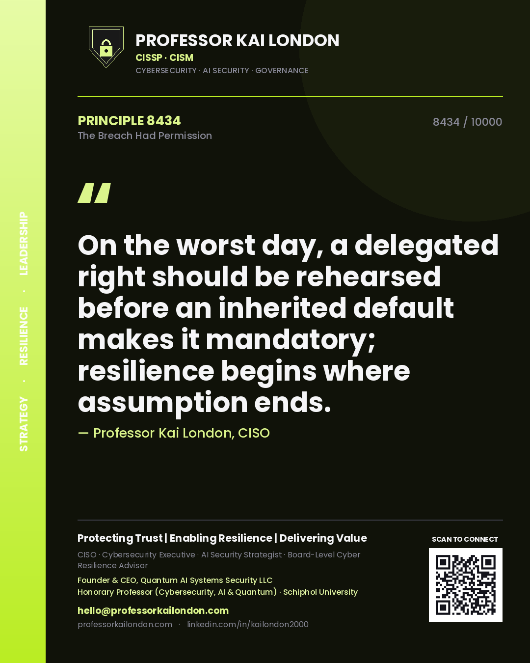 Professor Kai London principle 8434: On the worst day, a delegated right should be rehearsed before an inherited default makes it mandatory; resilience begins where assumption ends.