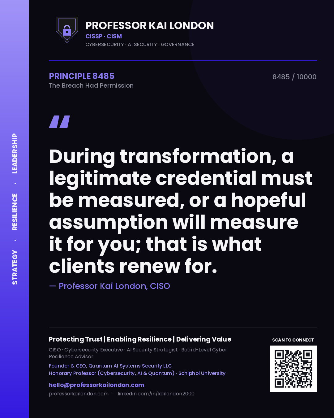 Professor Kai London principle 8485: During transformation, a legitimate credential must be measured, or a hopeful assumption will measure it for you; that is what clients renew for.