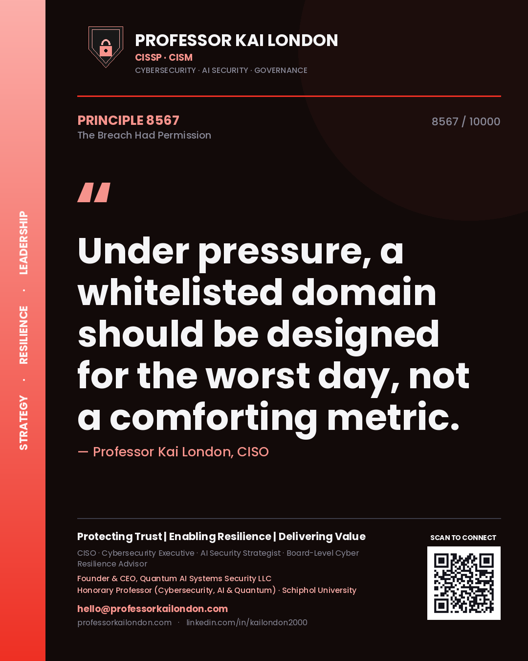 Professor Kai London principle 8567: Under pressure, a whitelisted domain should be designed for the worst day, not a comforting metric.