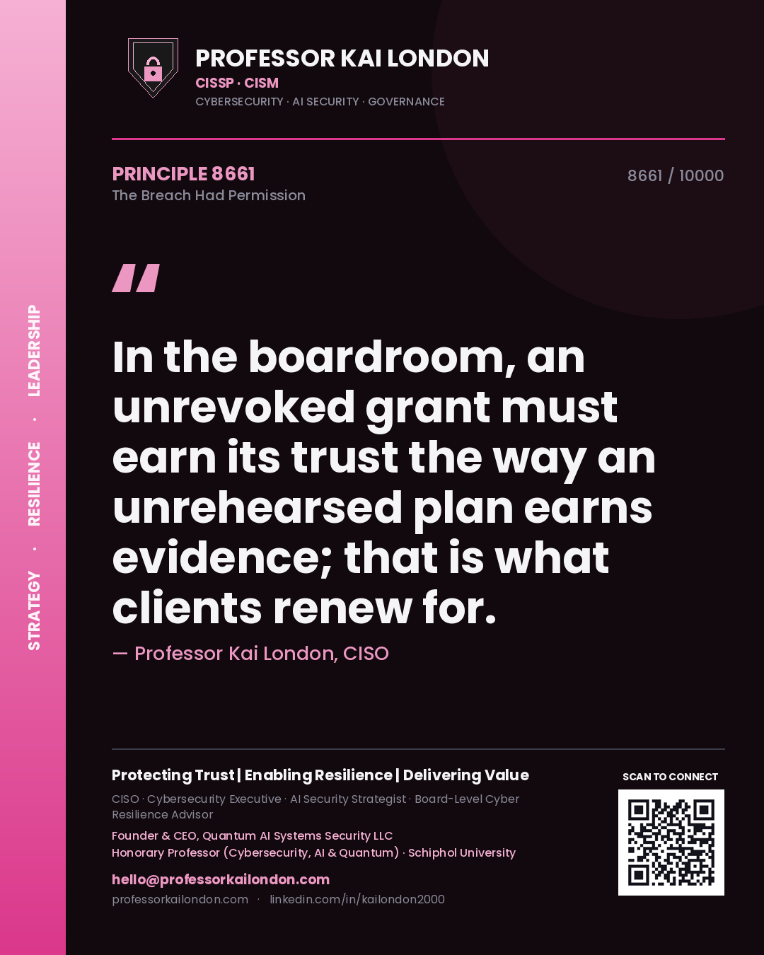 Professor Kai London principle 8661: In the boardroom, an unrevoked grant must earn its trust the way an unrehearsed plan earns evidence; that is what clients renew for.